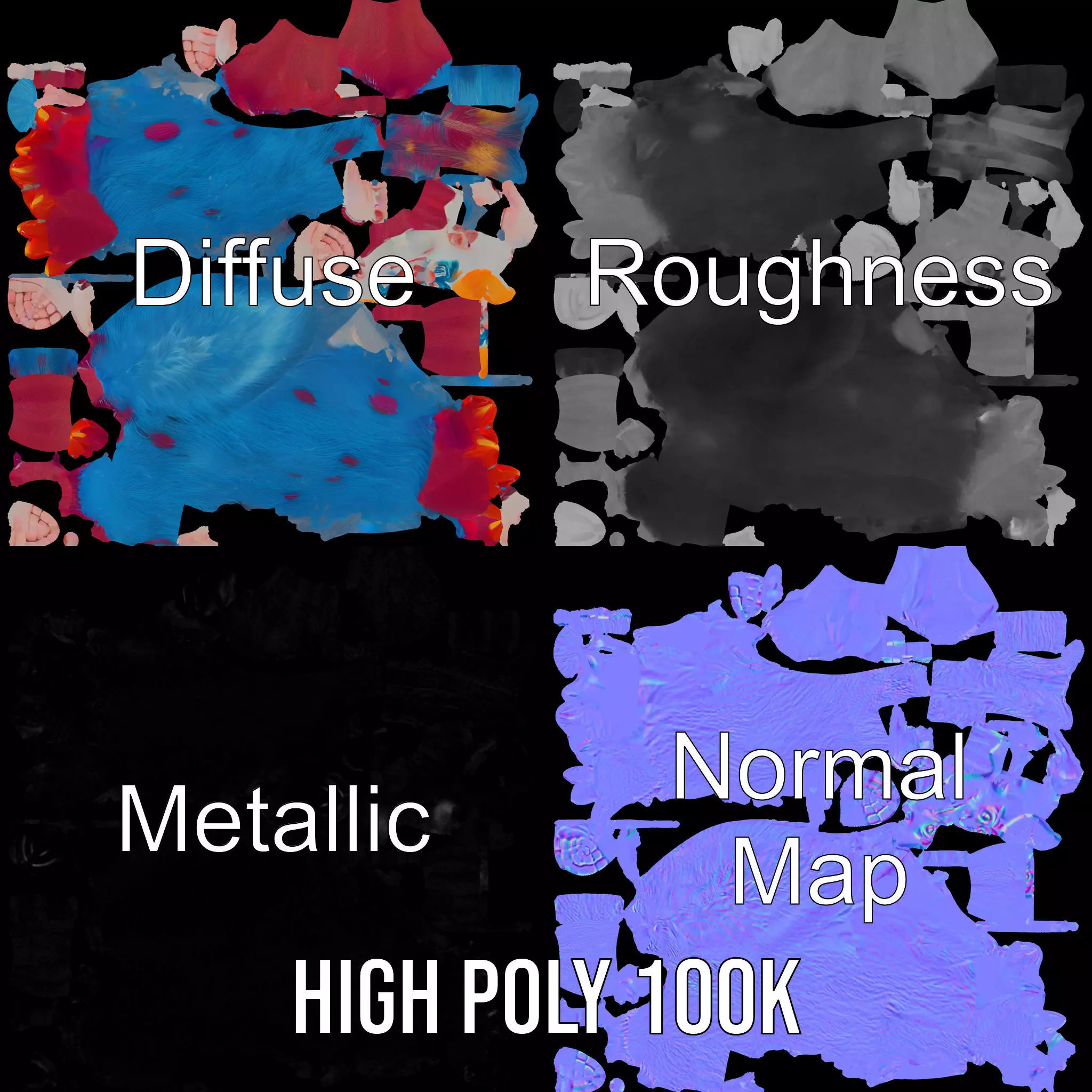 Cartoon Monster Character Model Pack with Colorful Fur Texture Low-poly 3D model_4