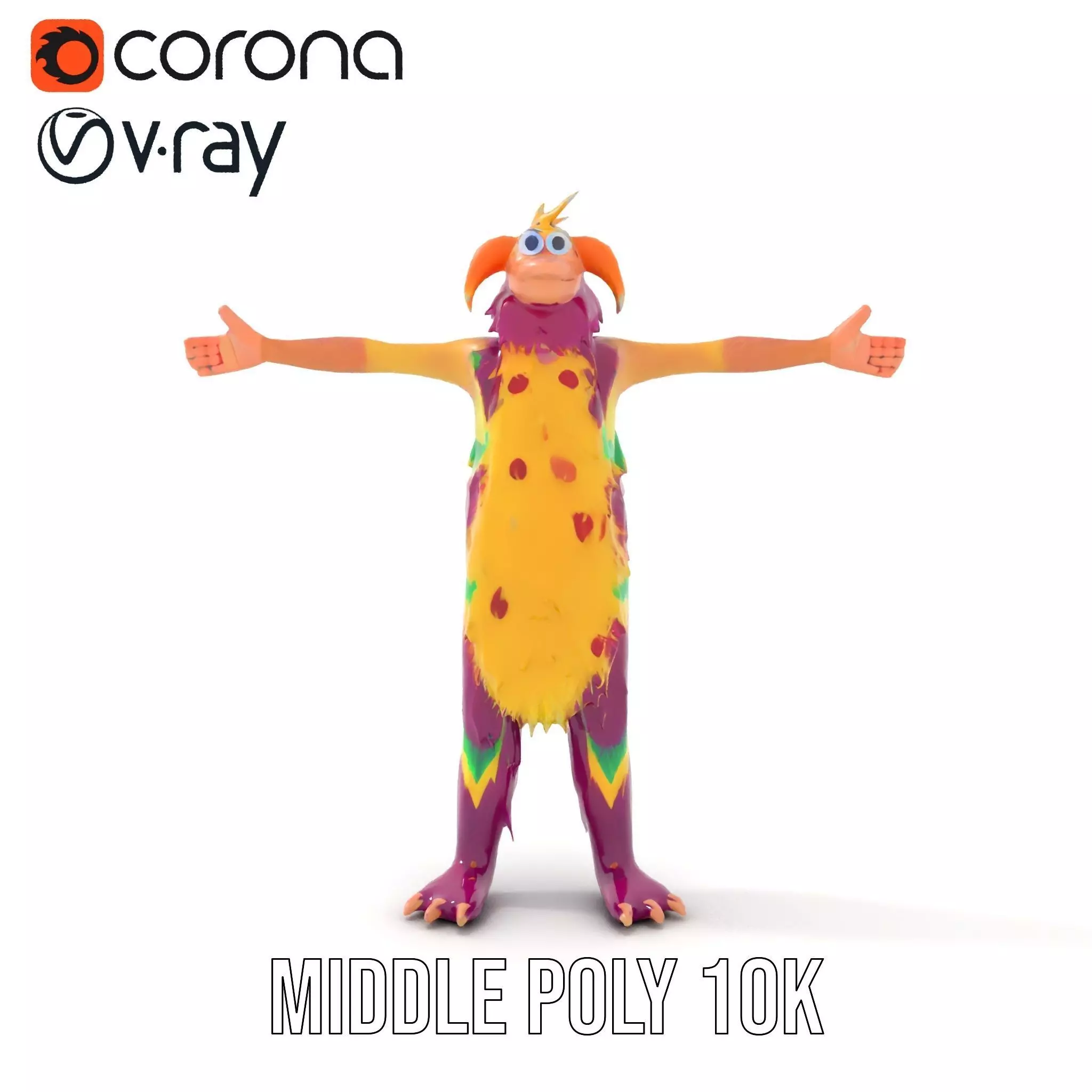Colorful Furry Monster Character model pack Low-poly 3D model_7