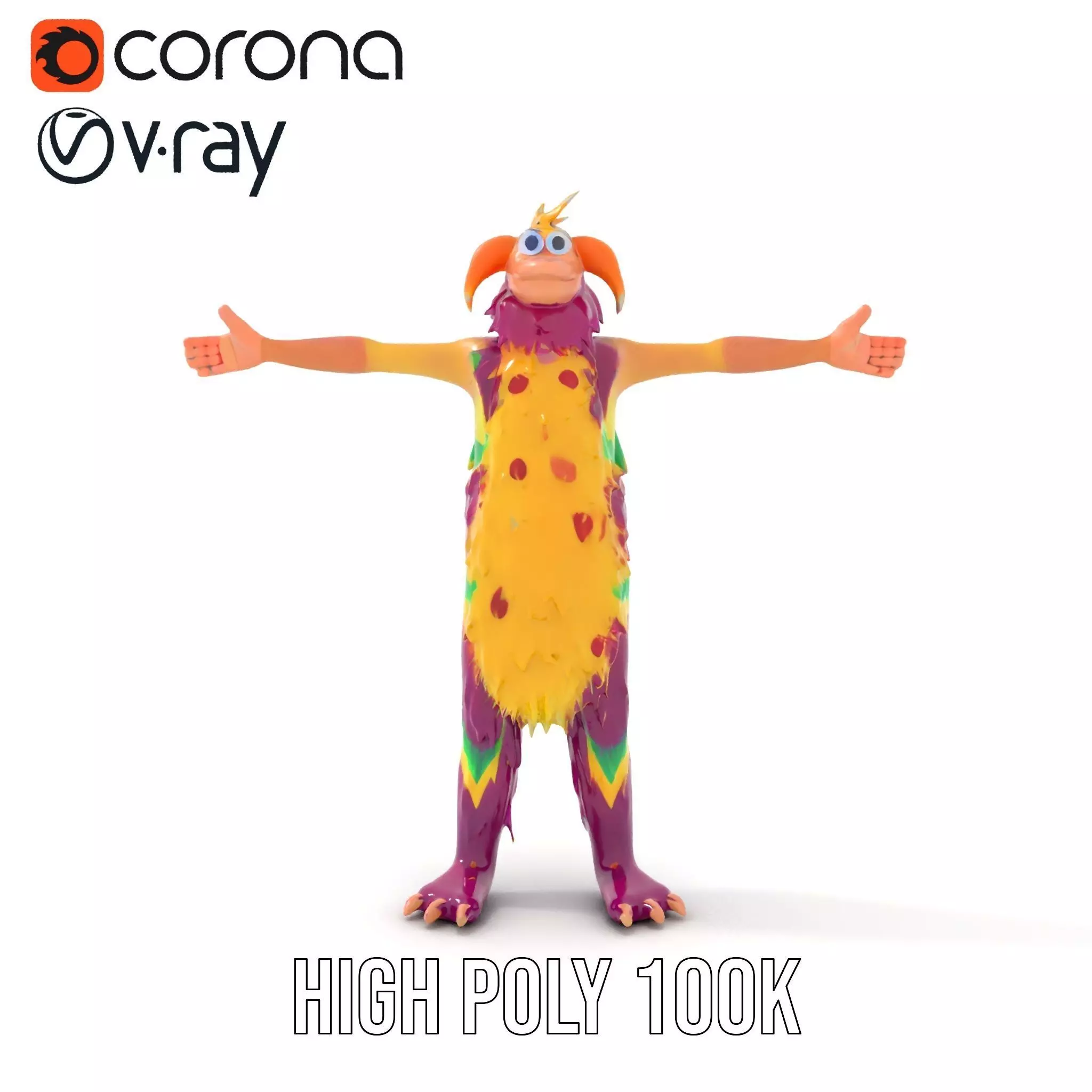Colorful Furry Monster Character model pack Low-poly 3D model_18