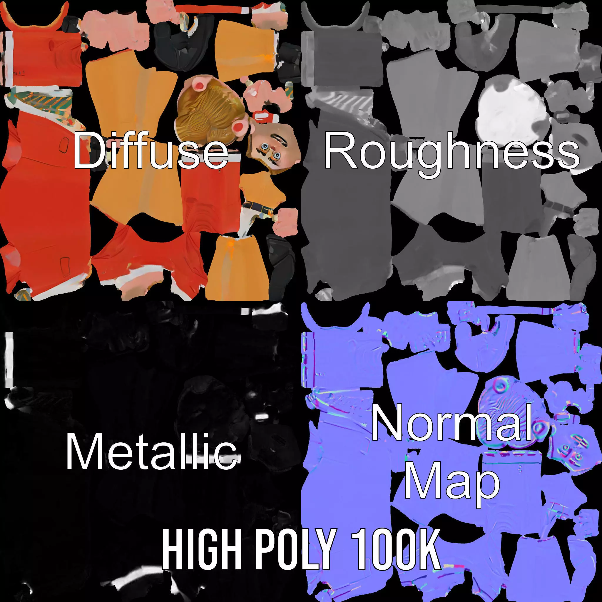 Animated Character in Orange Suit Model Pack Low-poly 3D model_4