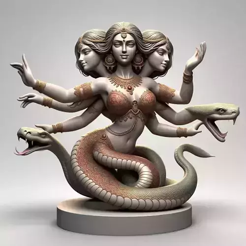 1855Indian Serpent Woman Dancer on Pedestal