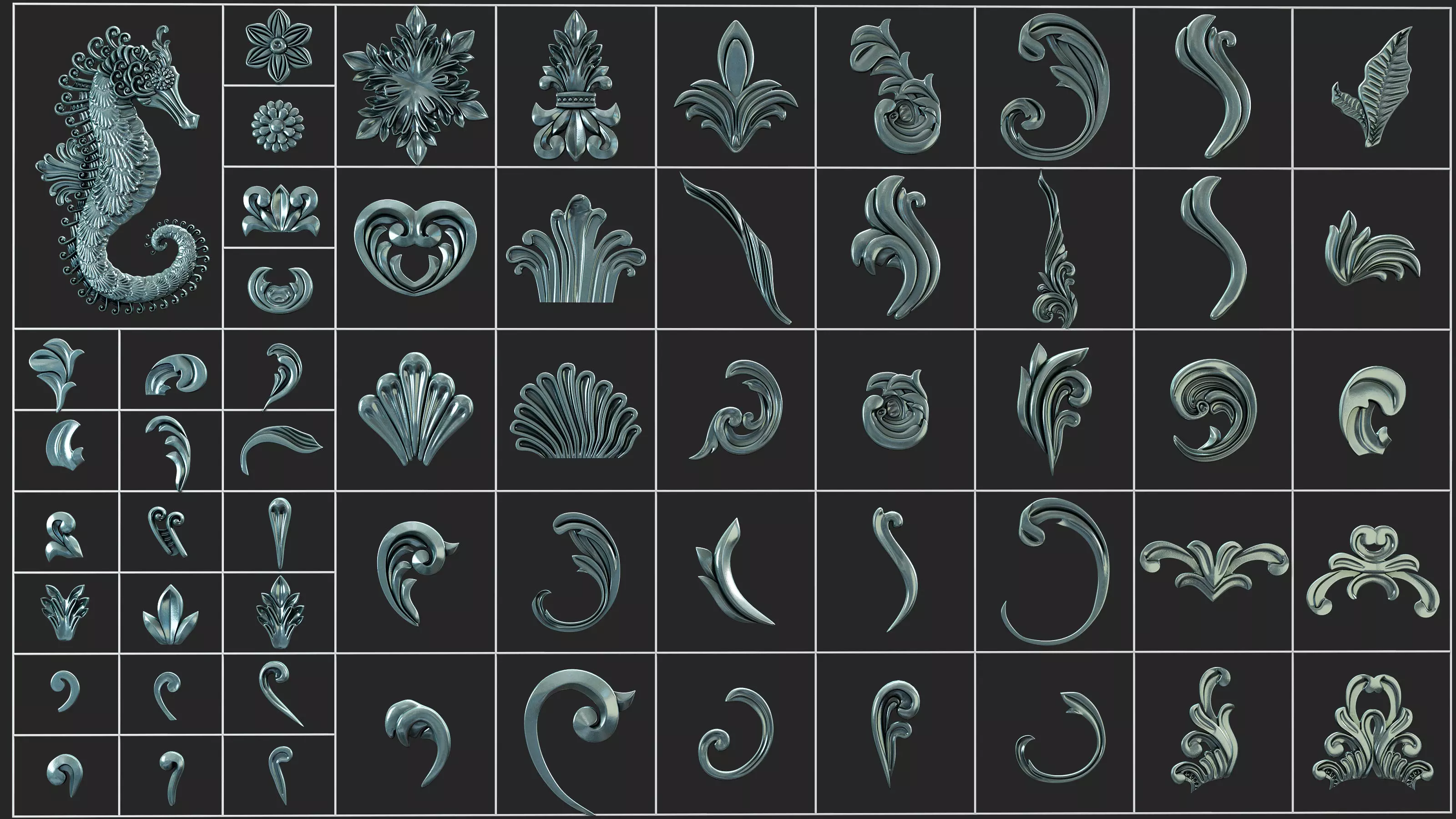 1582 Ornament Kitbash Bundle 120 New 3D Assets 3D Model Low-poly 3D model_17