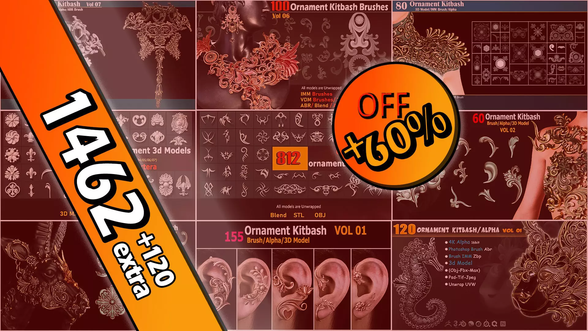 1582 Ornament Kitbash Bundle 120 New 3D Assets 3D Model Low-poly 3D model_0