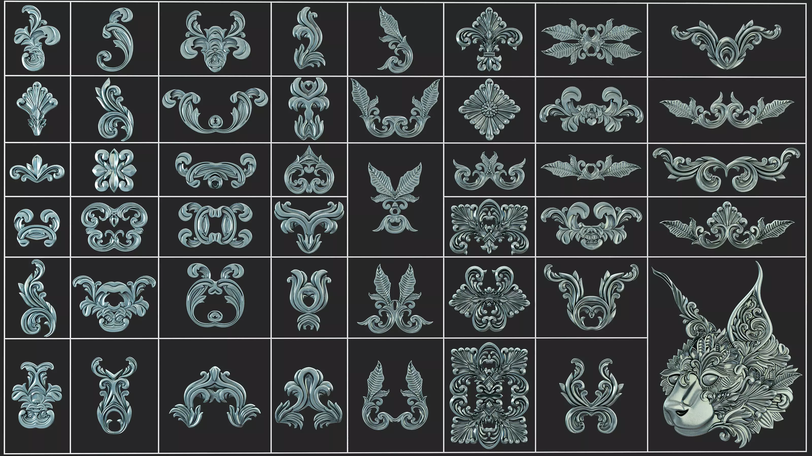 1582 Ornament Kitbash Bundle 120 New 3D Assets 3D Model Low-poly 3D model_16