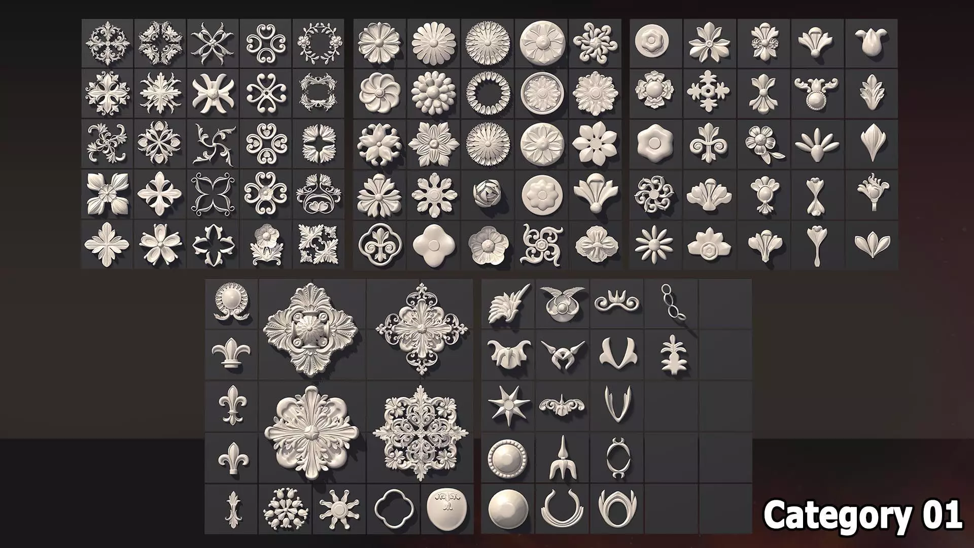 1582 Ornament Kitbash Bundle 120 New 3D Assets 3D Model Low-poly 3D model_1