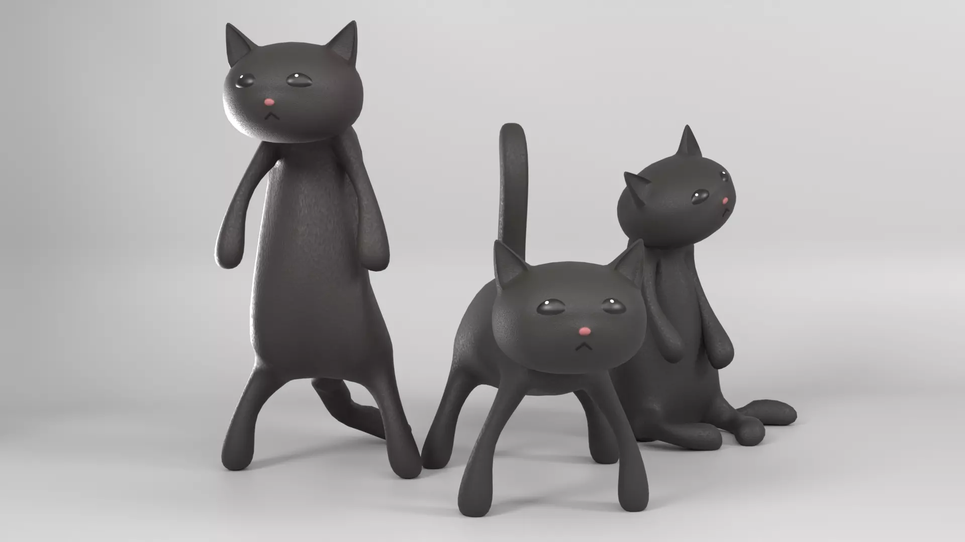 Halloween Black Cat Ornament Set 3Poses Low-poly 3D model_1