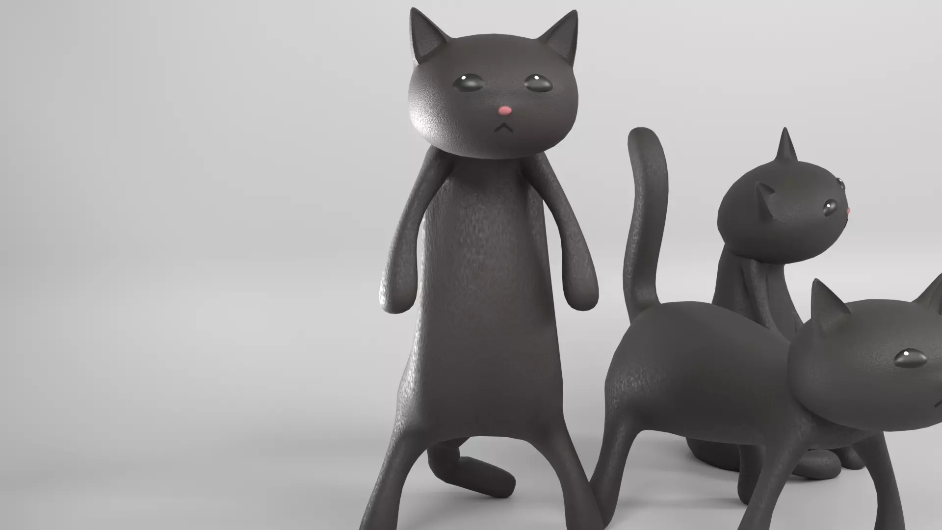 Halloween Black Cat Ornament Set 3Poses Low-poly 3D model_5