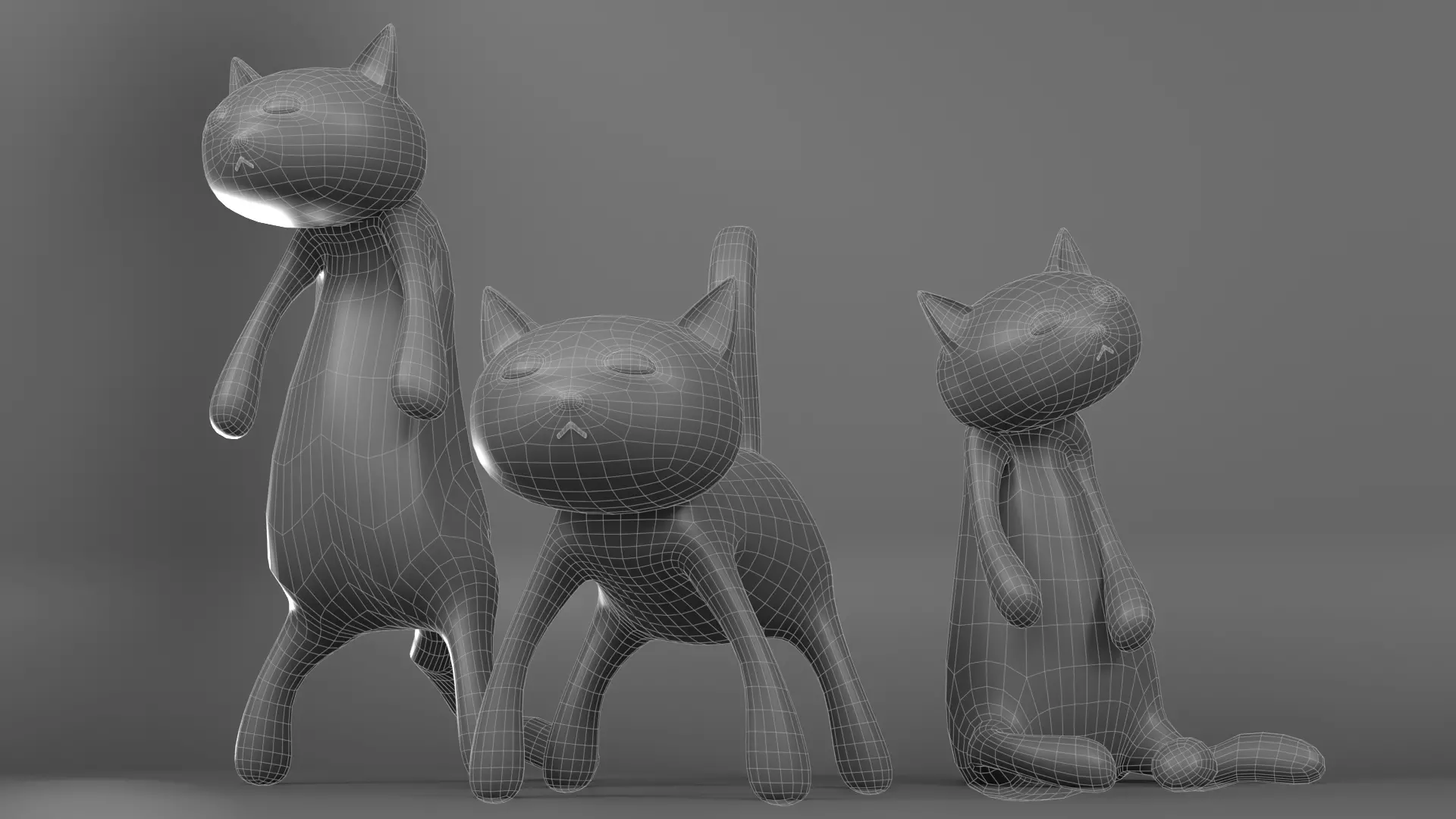 Halloween Black Cat Ornament Set 3Poses Low-poly 3D model_6