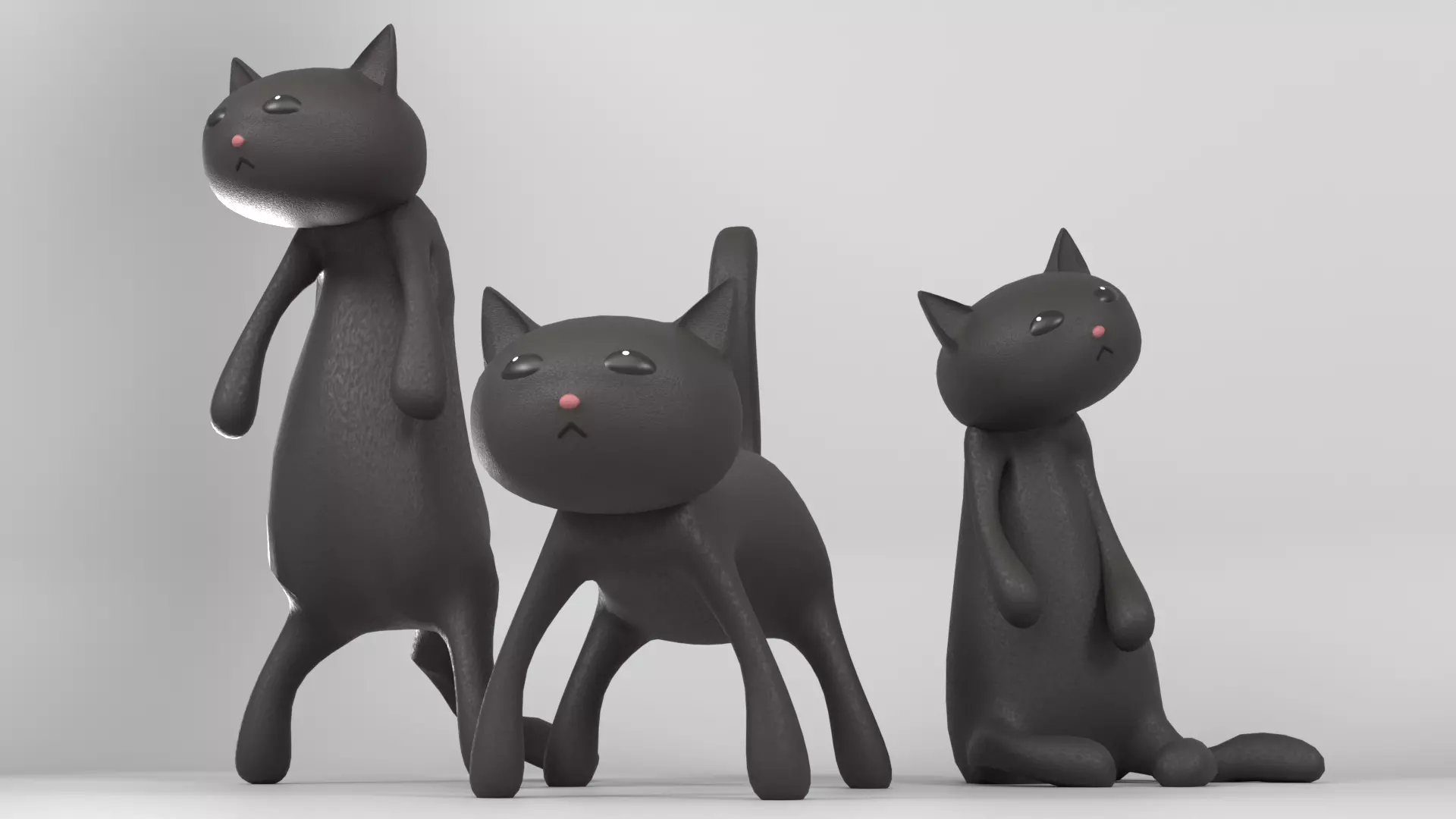 Halloween Black Cat Ornament Set 3Poses Low-poly 3D model_0