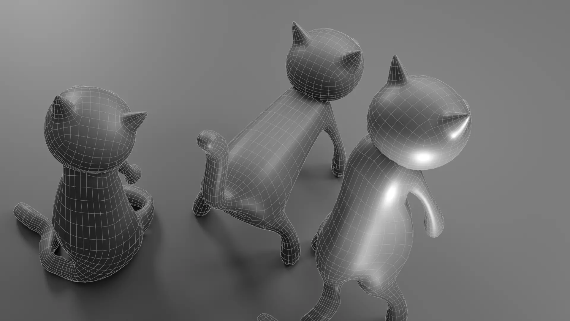 Halloween Black Cat Ornament Set 3Poses Low-poly 3D model_7