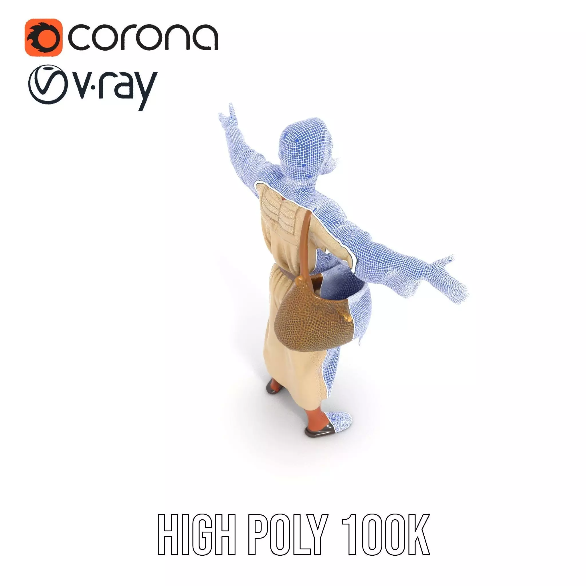 Ancient Traveler Character Model Pack with Traditional Garb Low-poly 3D model_25