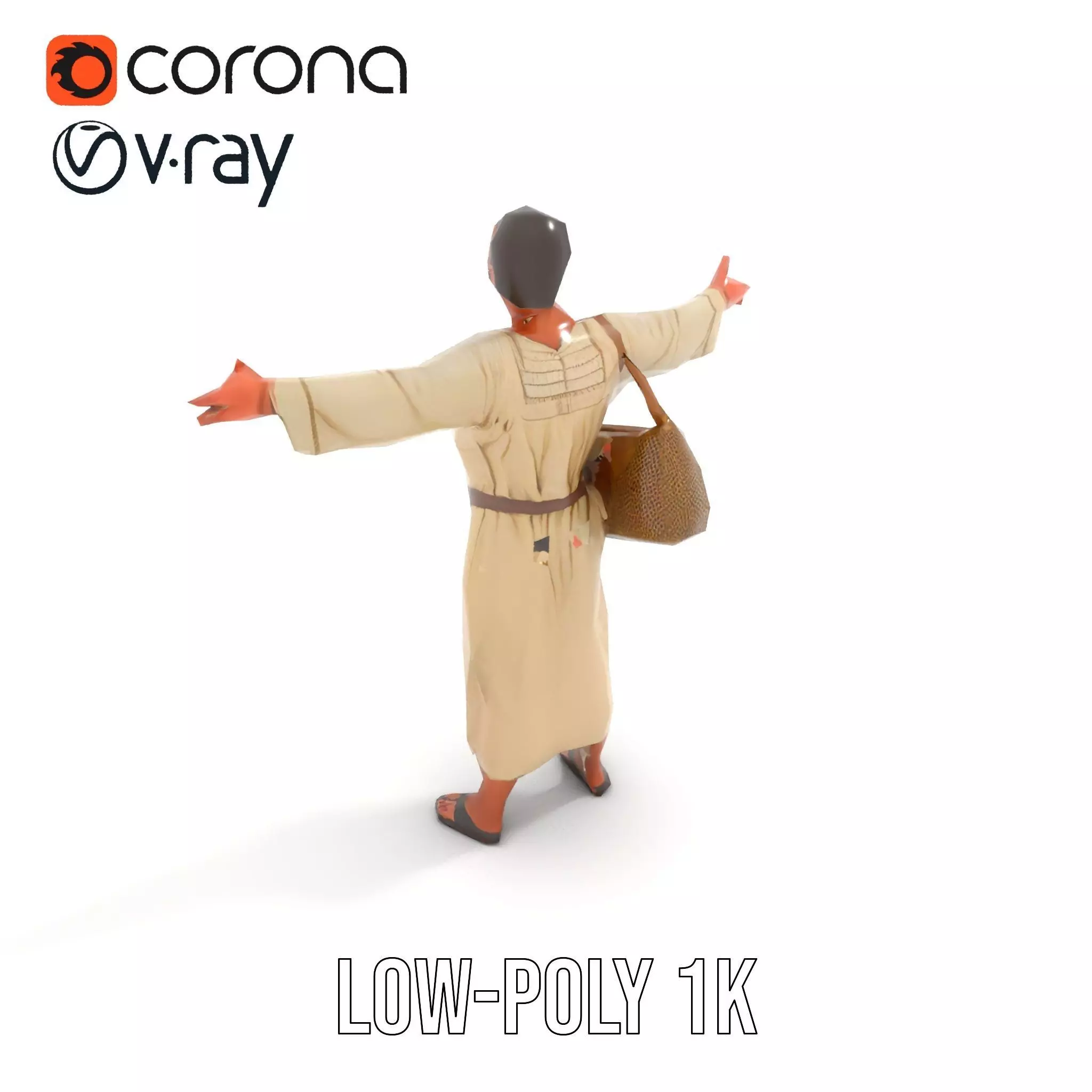 Ancient Traveler Character Model Pack with Traditional Garb Low-poly 3D model_17