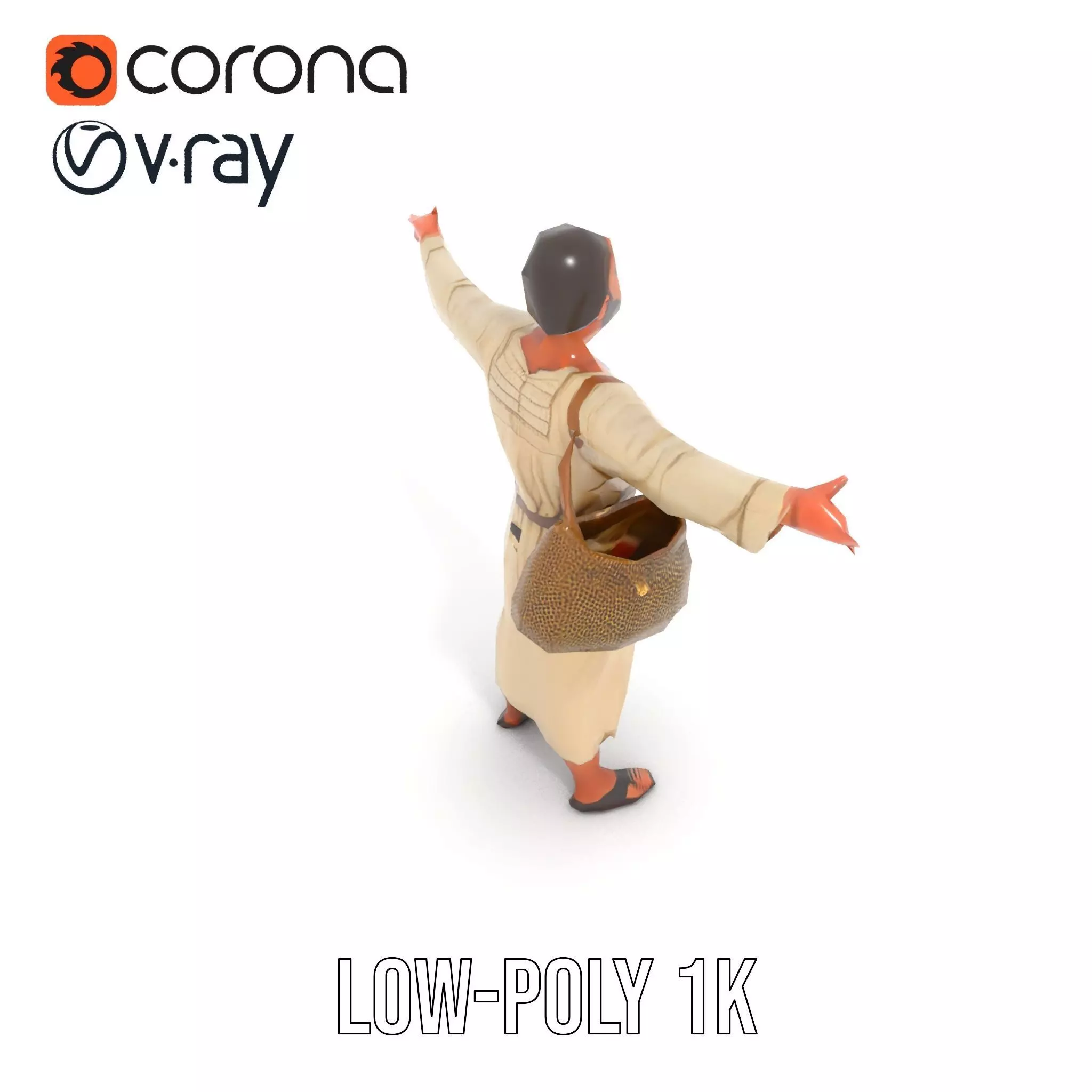 Ancient Traveler Character Model Pack with Traditional Garb Low-poly 3D model_14