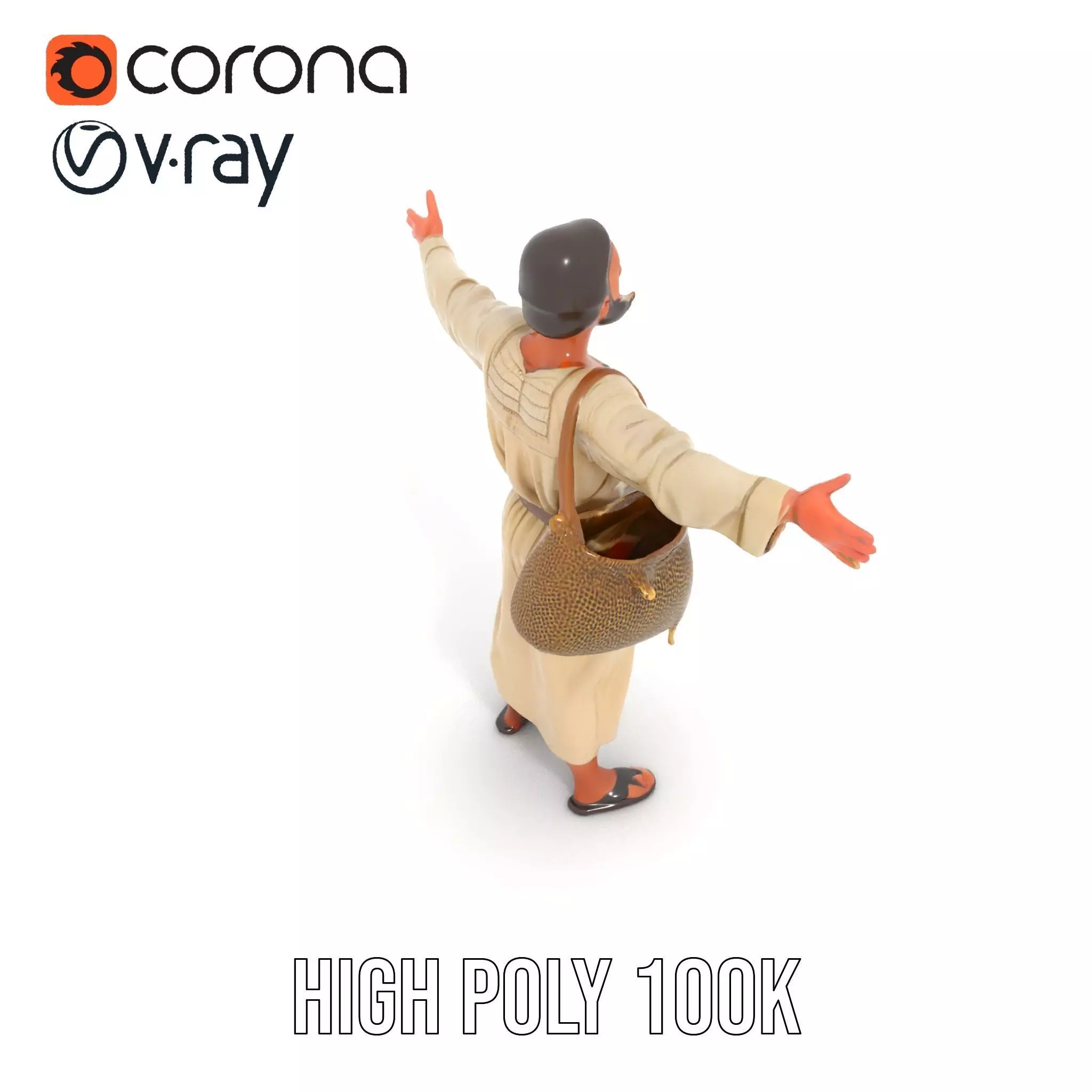 Ancient Traveler Character Model Pack with Traditional Garb Low-poly 3D model_15