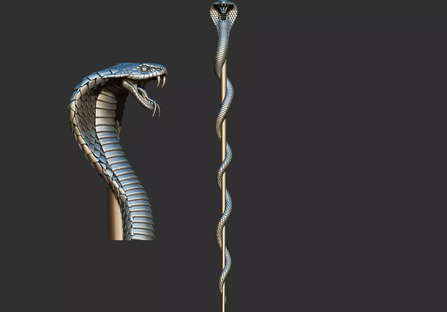 Snake Cobra Head Stick Walking Cane 3D Printable Model 3D print model_0
