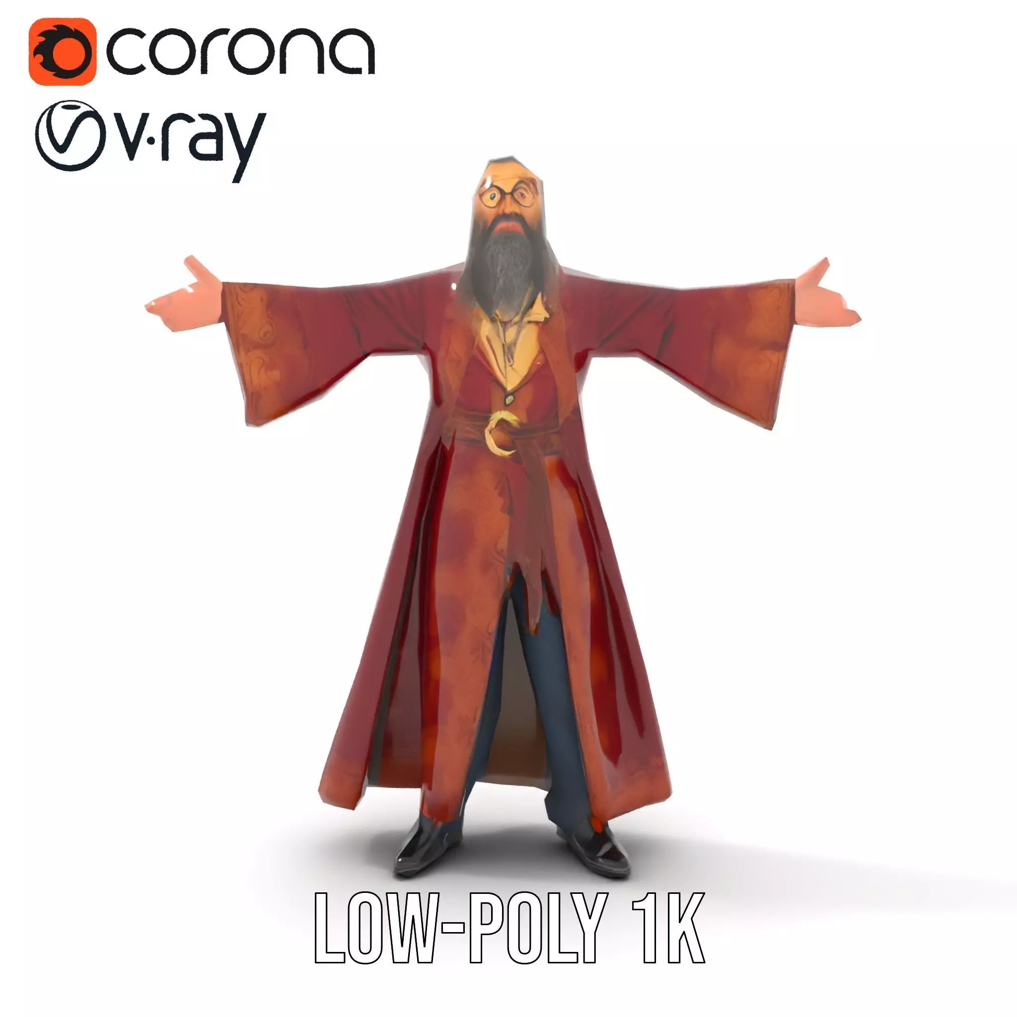 Wizard Character Model Pack with Detailed Robe and Accessories Low-poly 3D model_29