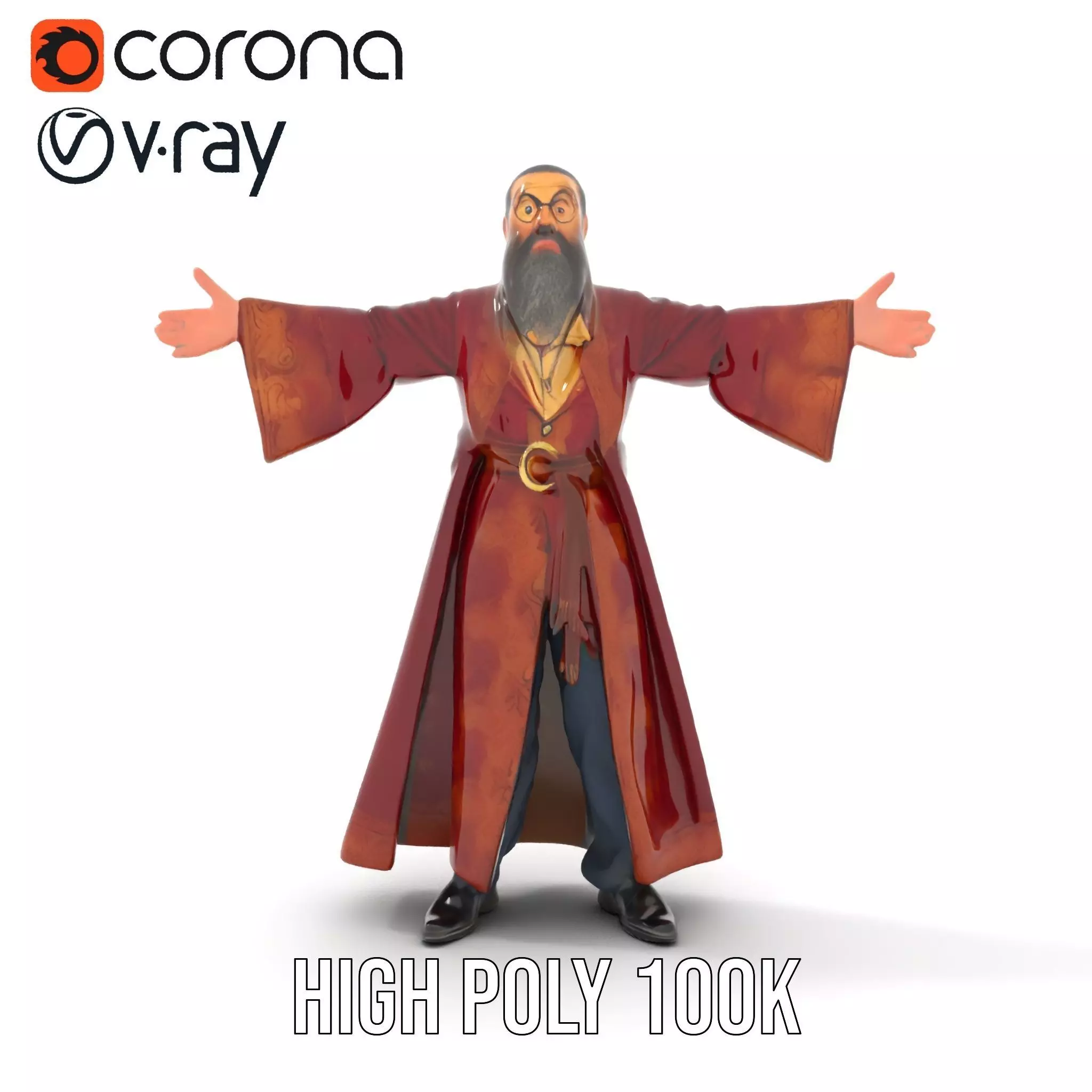 Wizard Character Model Pack with Detailed Robe and Accessories Low-poly 3D model_24