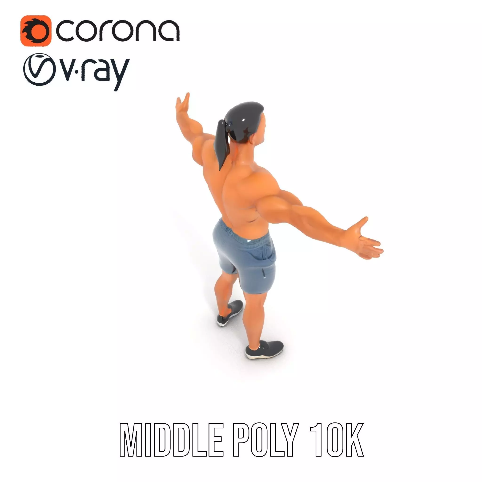 Athletic Male Figure in Shorts Model Pack Low-poly 3D model_5