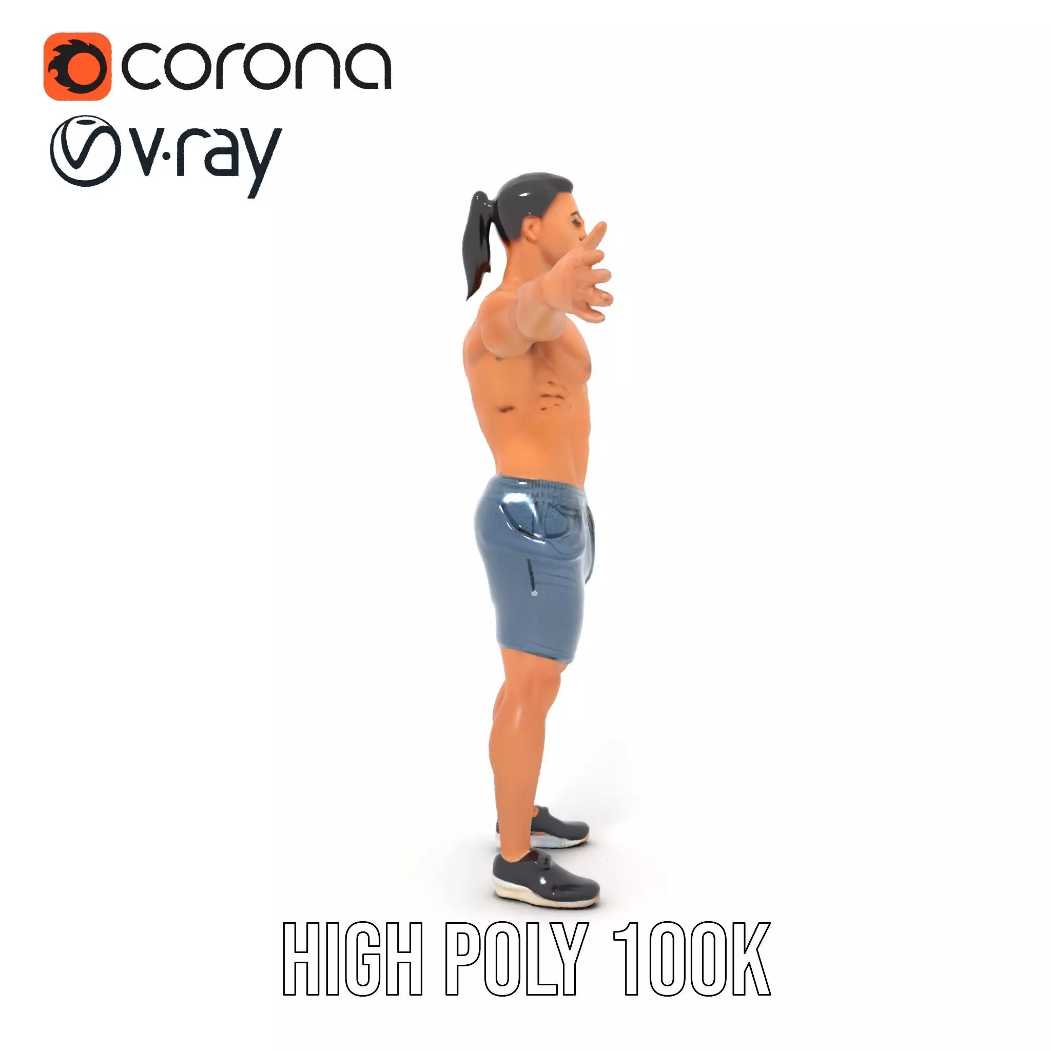 Athletic Male Figure in Shorts Model Pack Low-poly 3D model_20