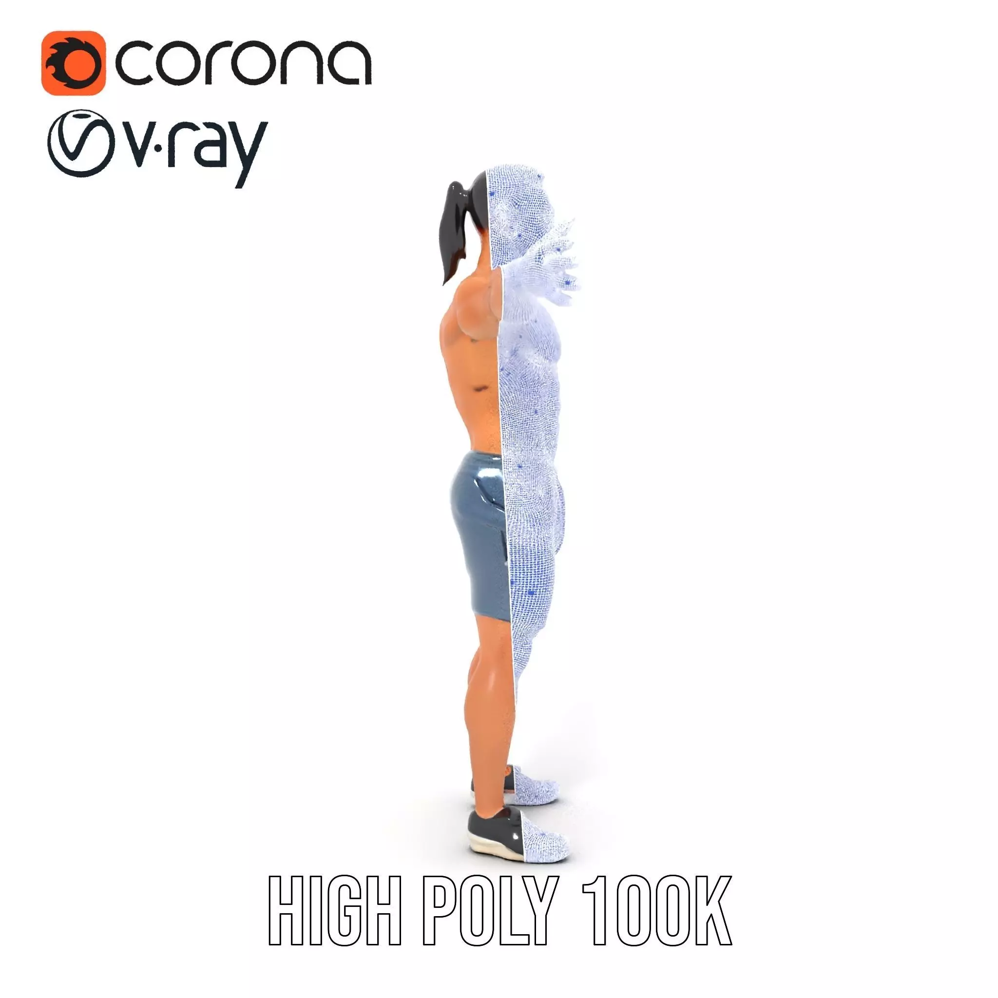 Athletic Male Figure in Shorts Model Pack Low-poly 3D model_34