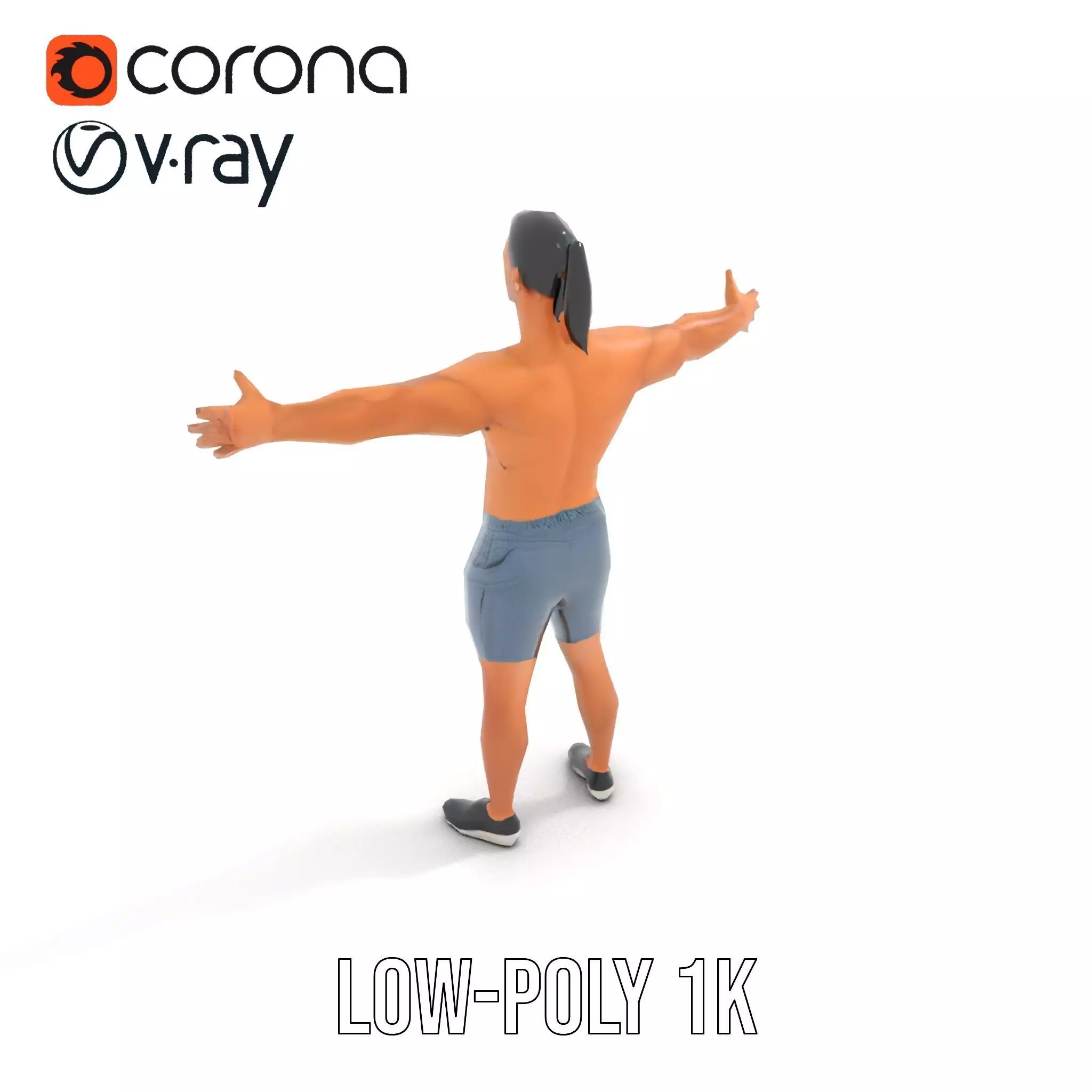 Athletic Male Figure in Shorts Model Pack Low-poly 3D model_8