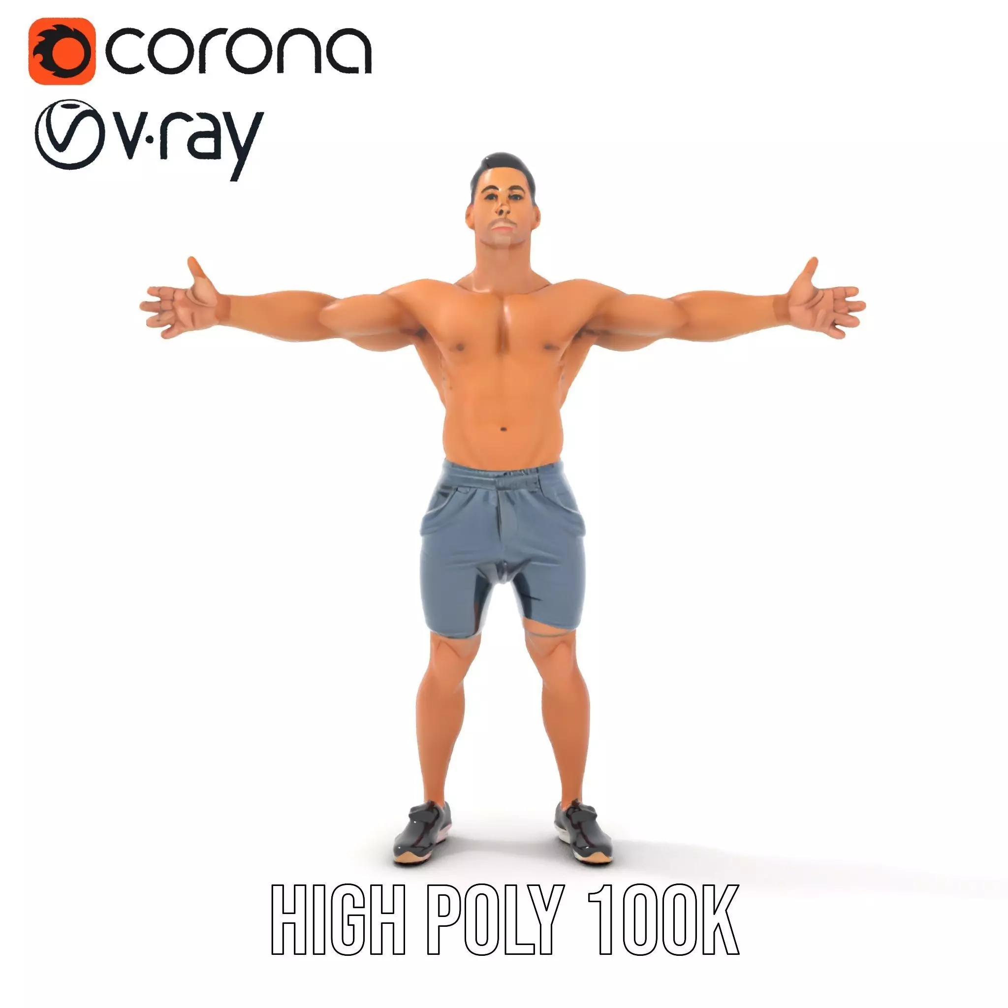 Athletic Male Figure in Shorts Model Pack Low-poly 3D model_14