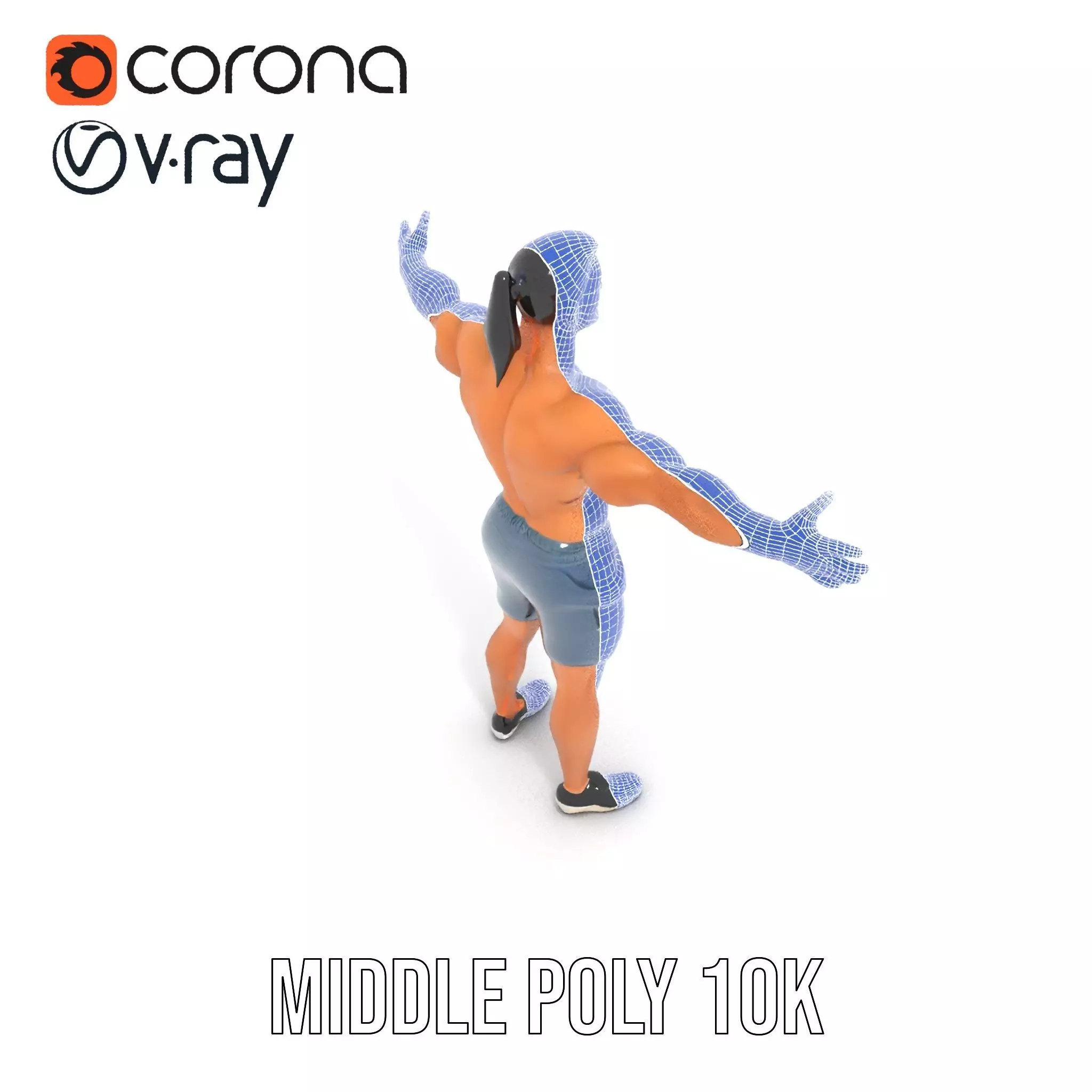 Athletic Male Figure in Shorts Model Pack Low-poly 3D model_21