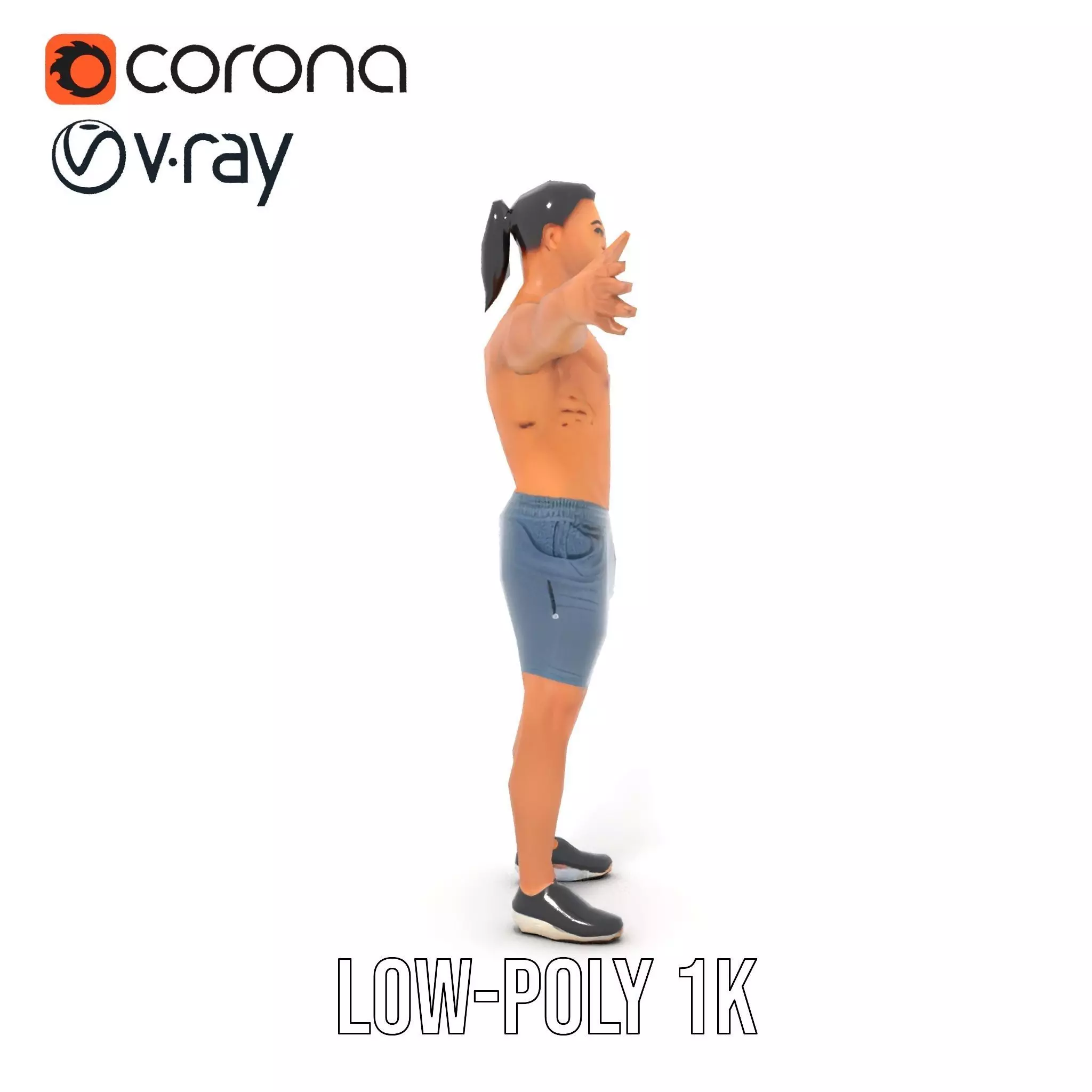 Athletic Male Figure in Shorts Model Pack Low-poly 3D model_13