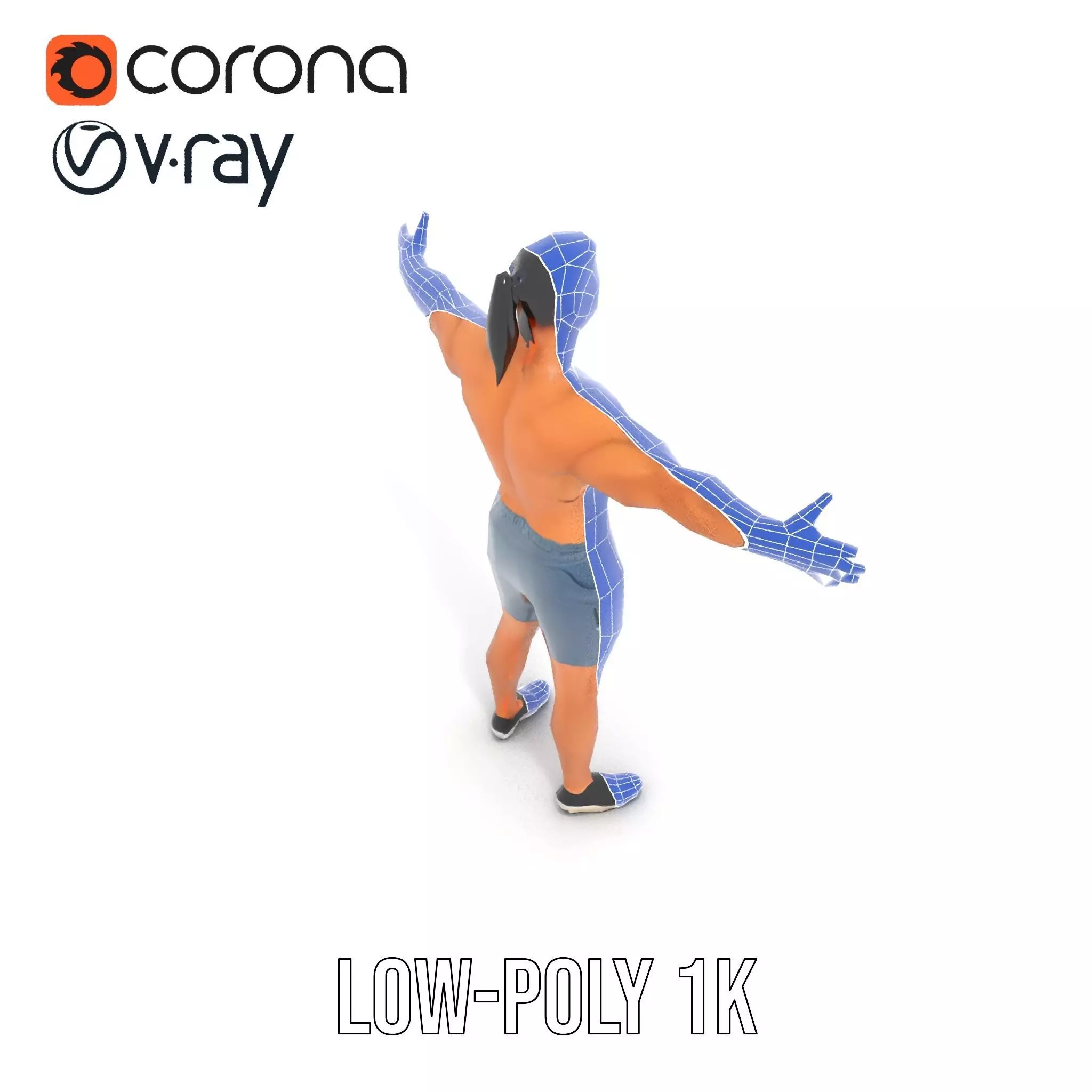 Athletic Male Figure in Shorts Model Pack Low-poly 3D model_28