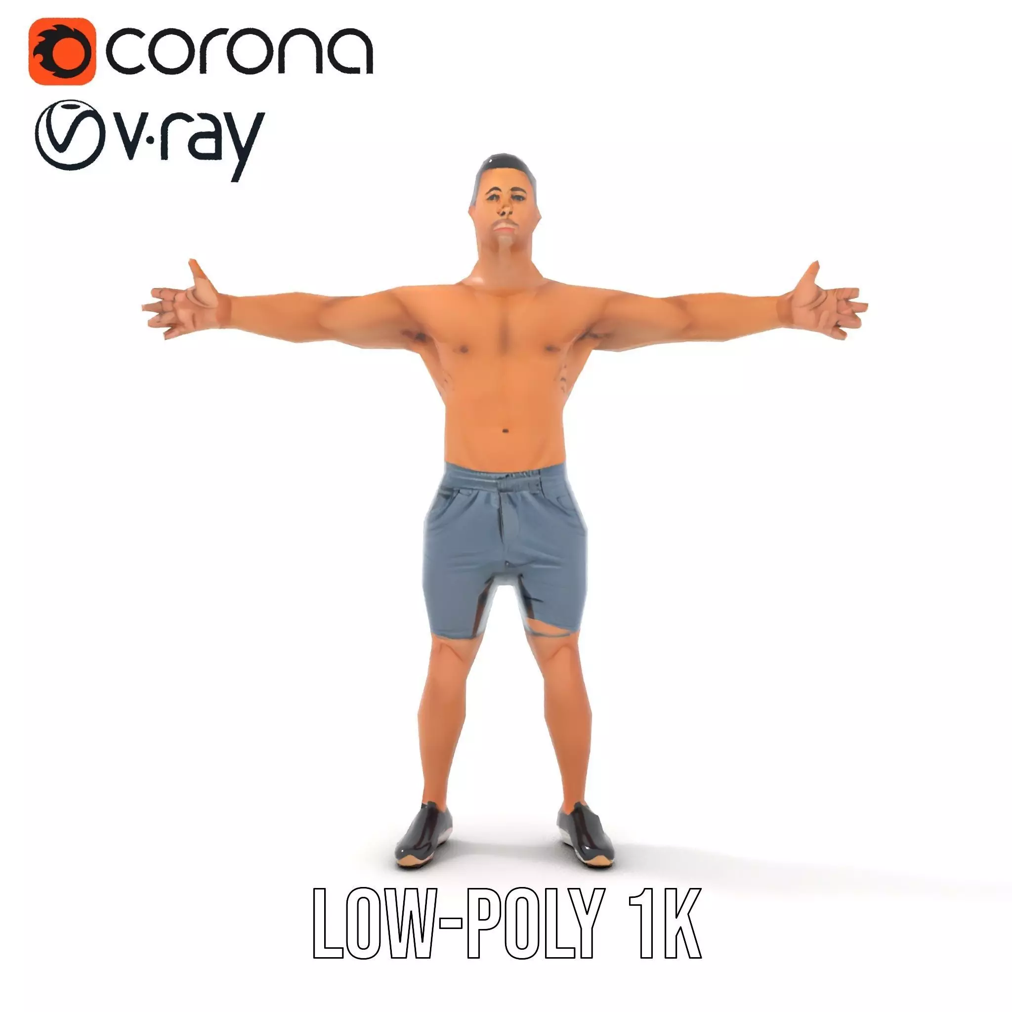 Athletic Male Figure in Shorts Model Pack Low-poly 3D model_19