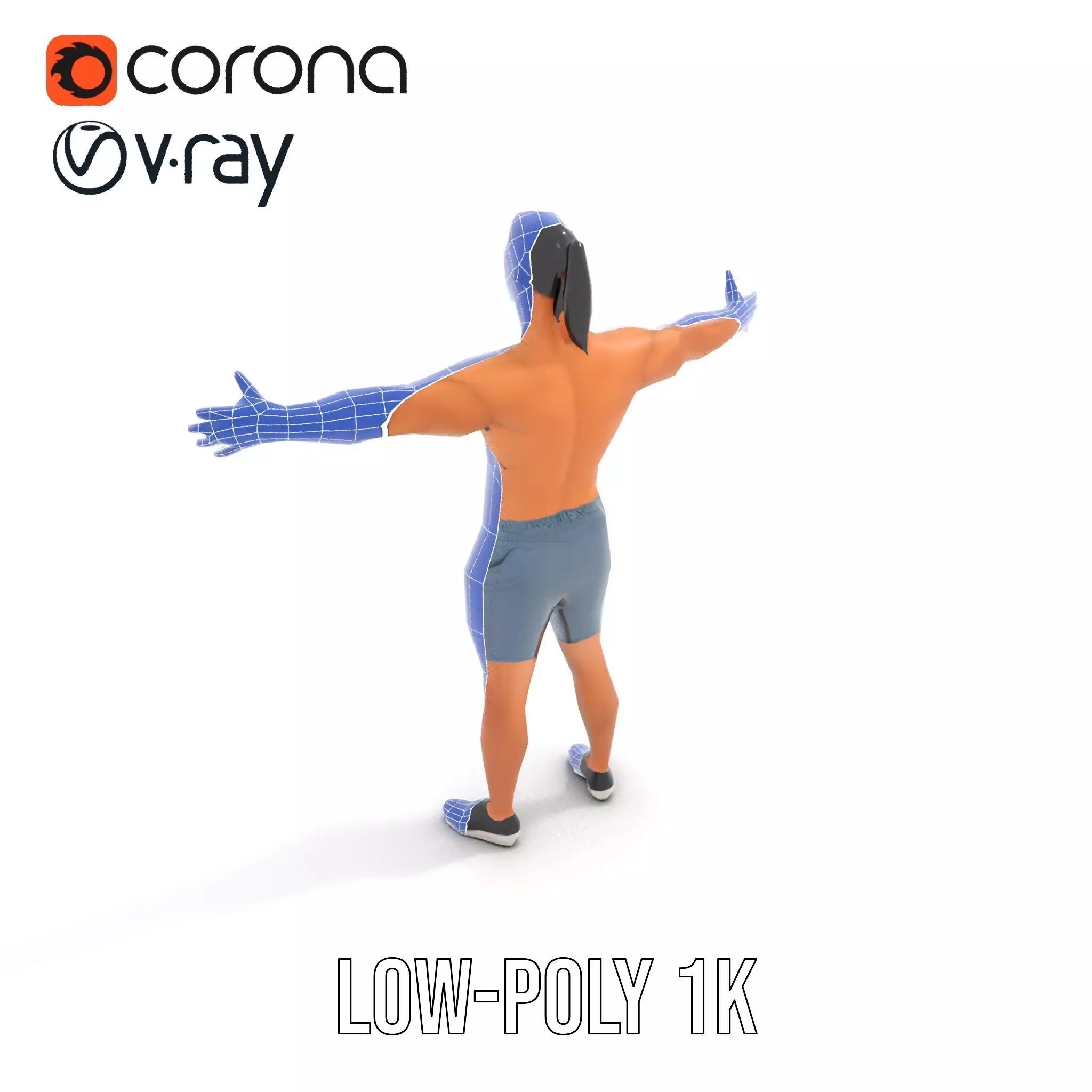 Athletic Male Figure in Shorts Model Pack Low-poly 3D model_25