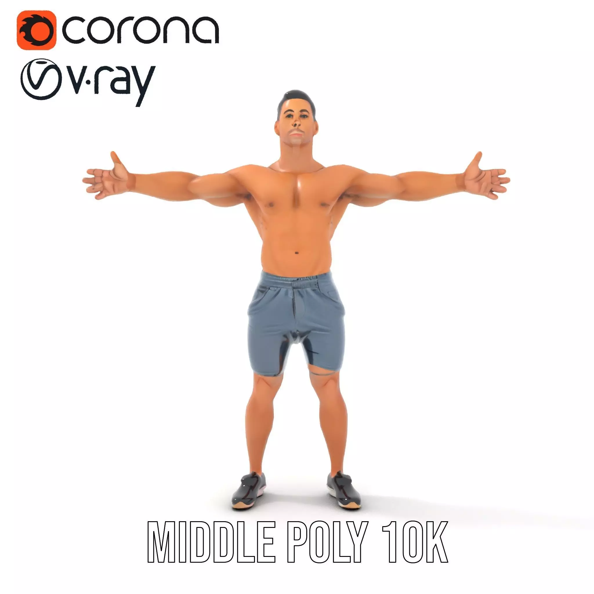 Athletic Male Figure in Shorts Model Pack Low-poly 3D model_12