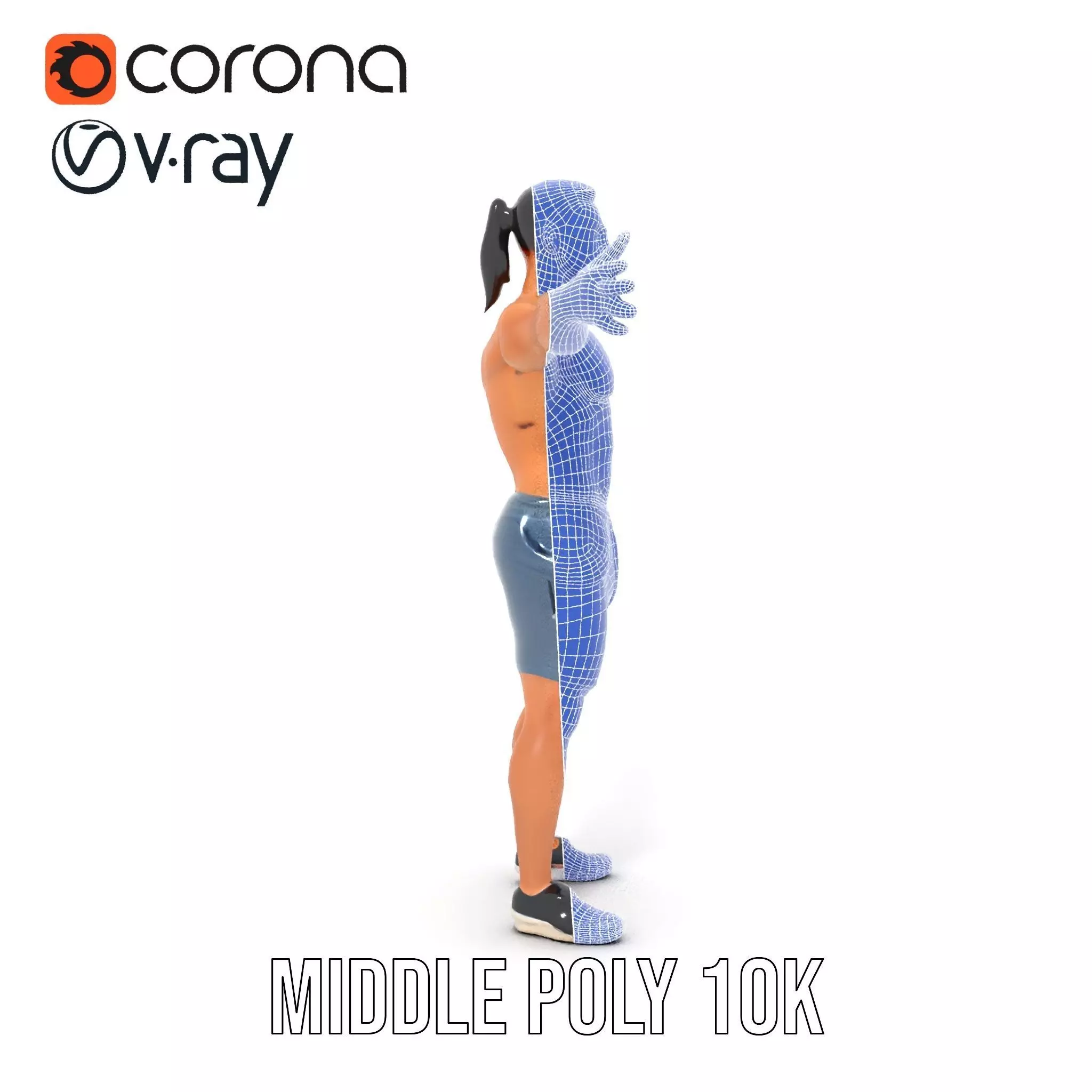 Athletic Male Figure in Shorts Model Pack Low-poly 3D model_24