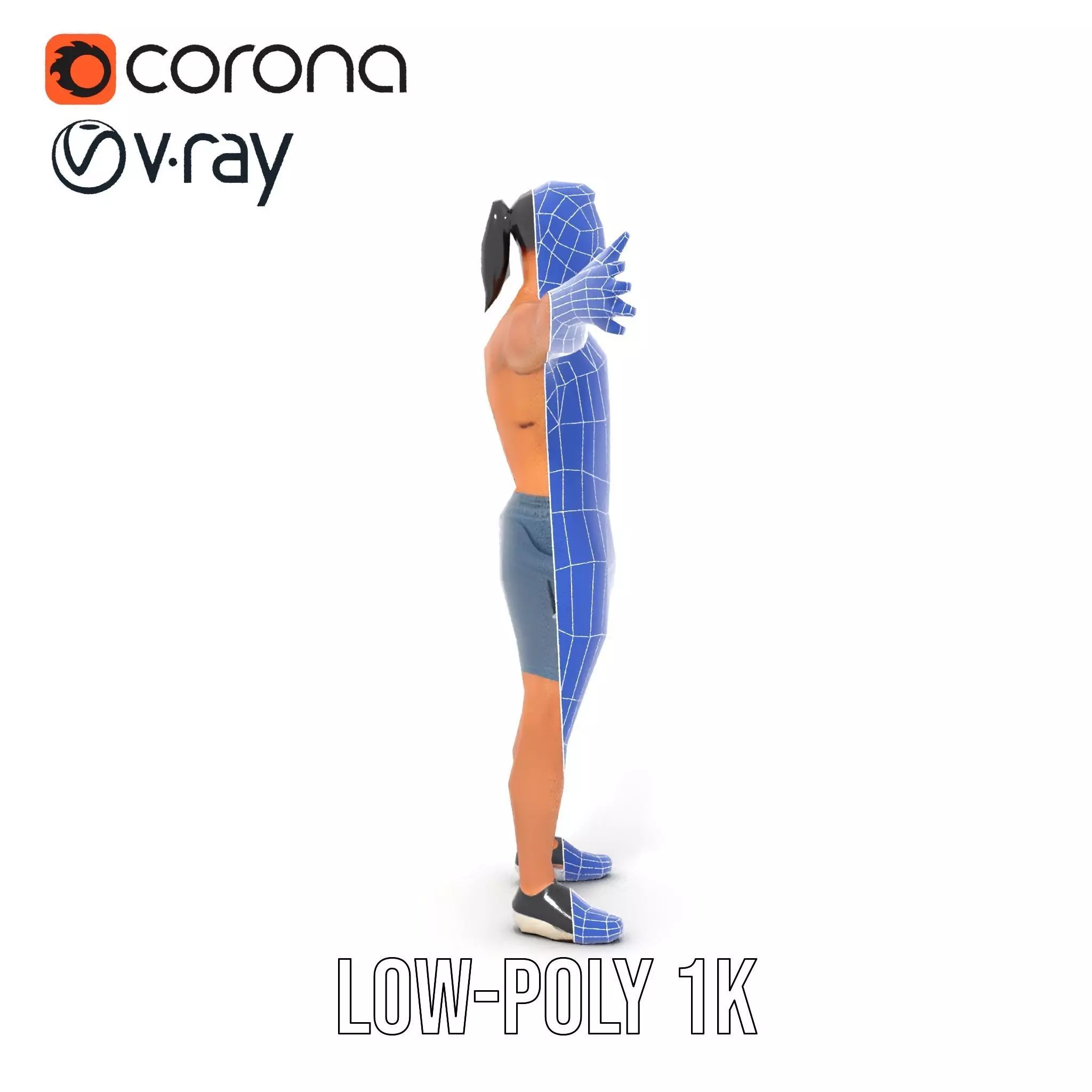 Athletic Male Figure in Shorts Model Pack Low-poly 3D model_30