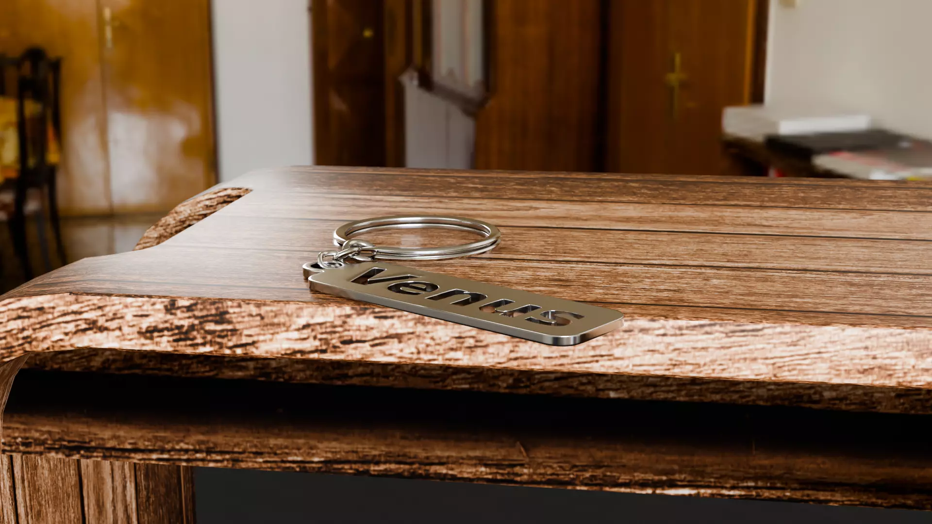 Venus Metallic Keychain 3D Model Custom Name Key Ring Free 3D model_6