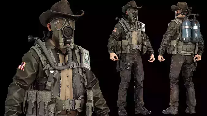 Post-Apocalyptic Sheriff Survivor modular Low-poly 3D model