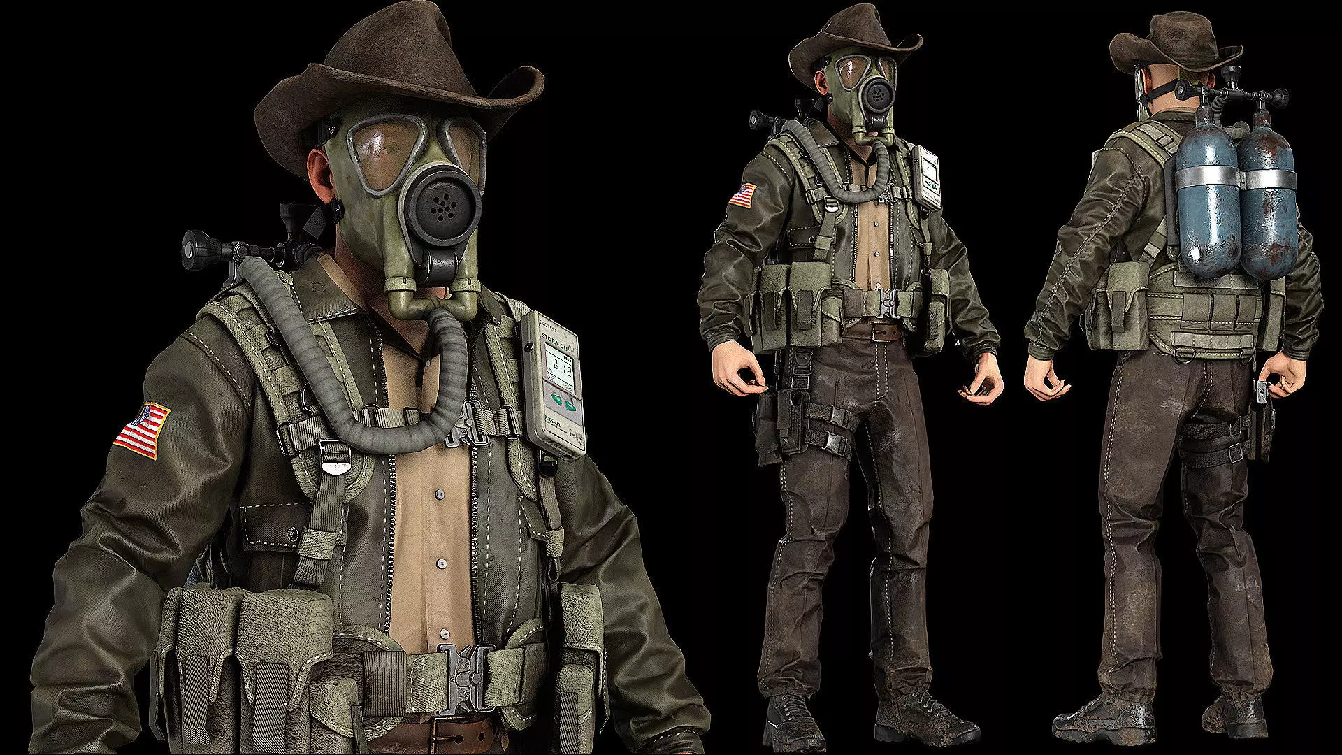 Post-Apocalyptic Sheriff Survivor modular Low-poly 3D model_0