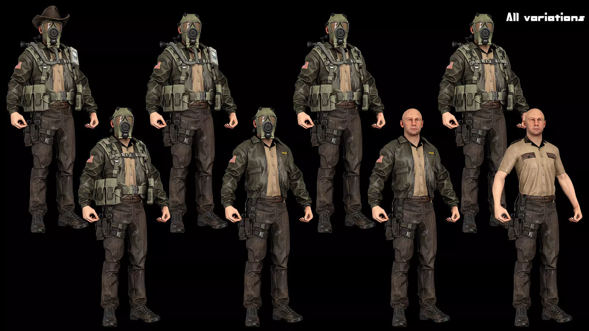 Post-Apocalyptic Sheriff Survivor modular Low-poly 3D model_4