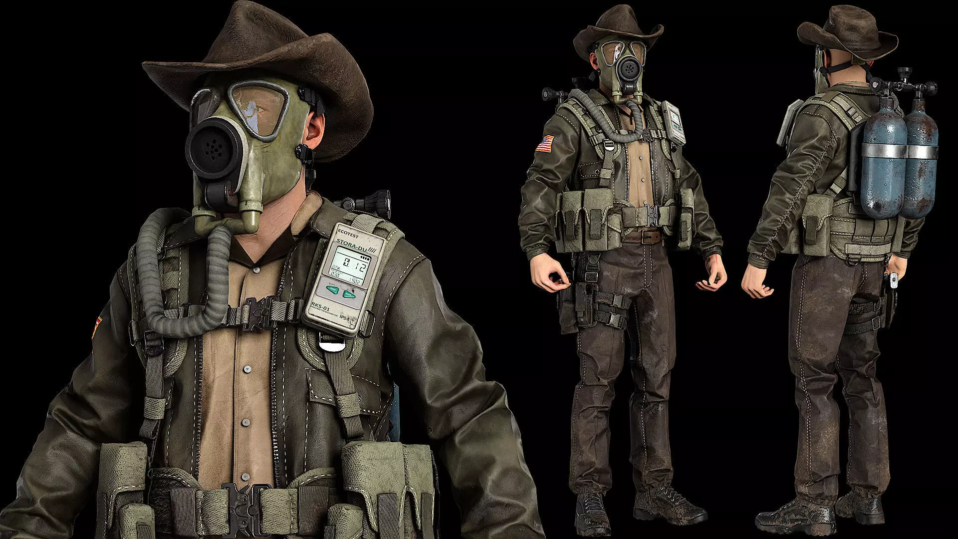 Post-Apocalyptic Sheriff Survivor modular Low-poly 3D model_2