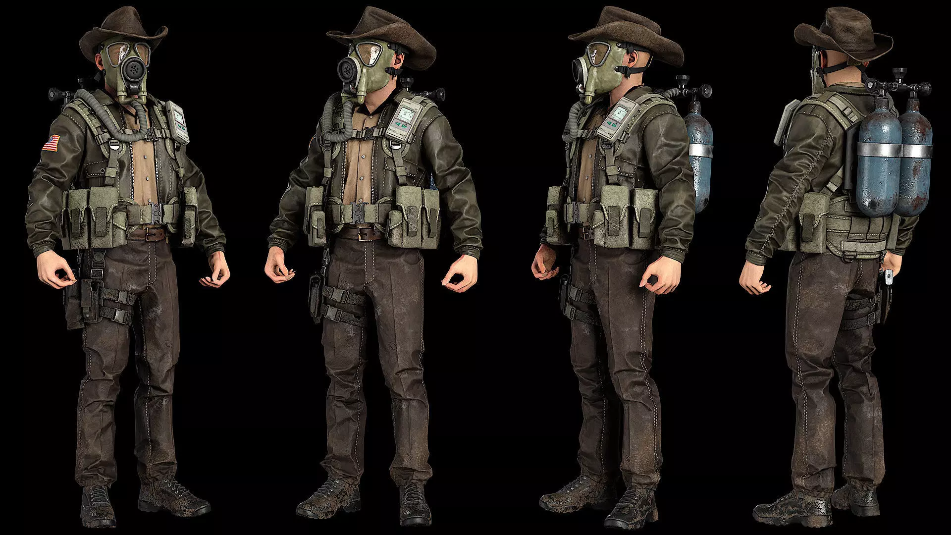 Post-Apocalyptic Sheriff Survivor modular Low-poly 3D model_3
