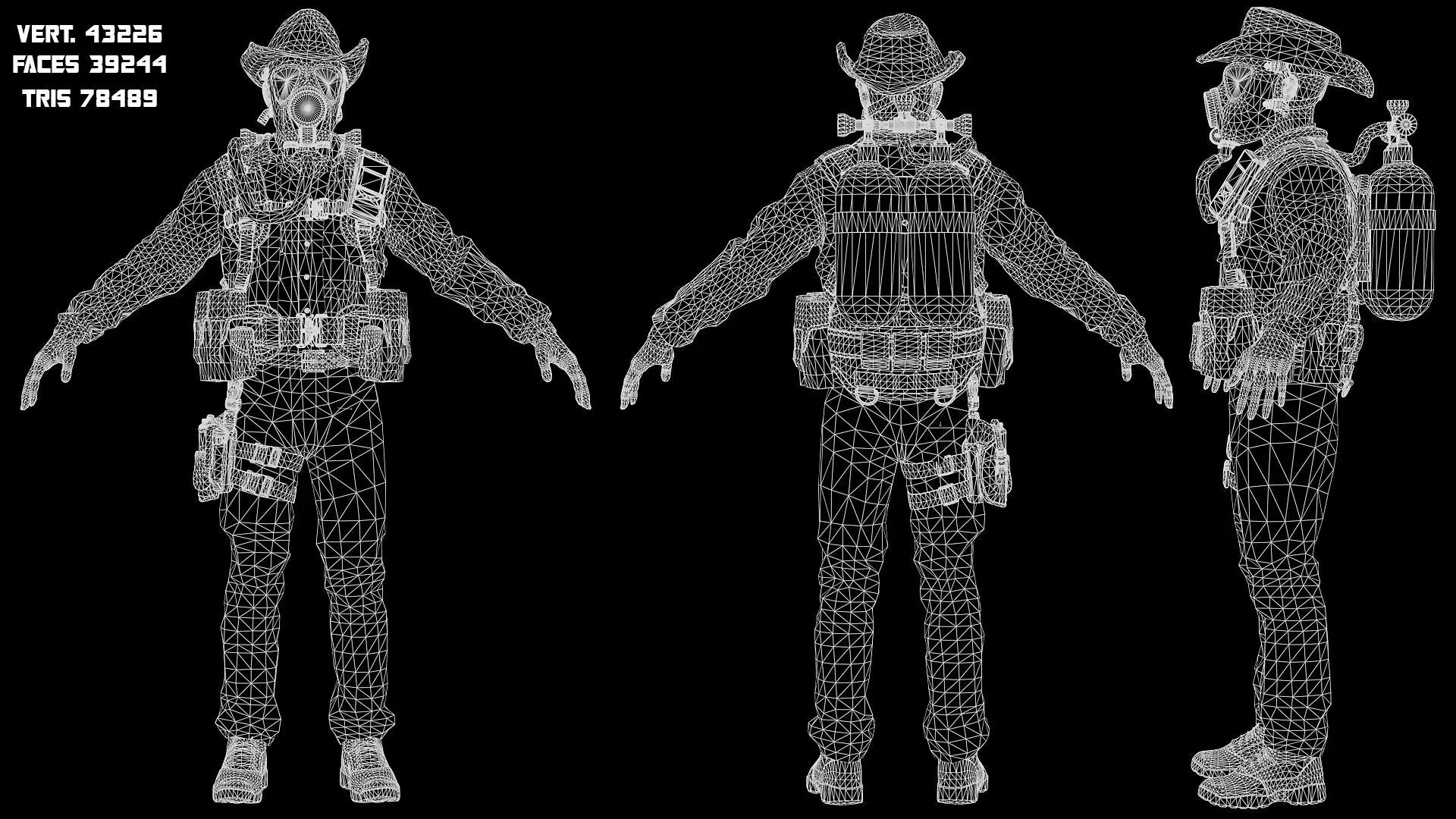 Post-Apocalyptic Sheriff Survivor modular Low-poly 3D model_8