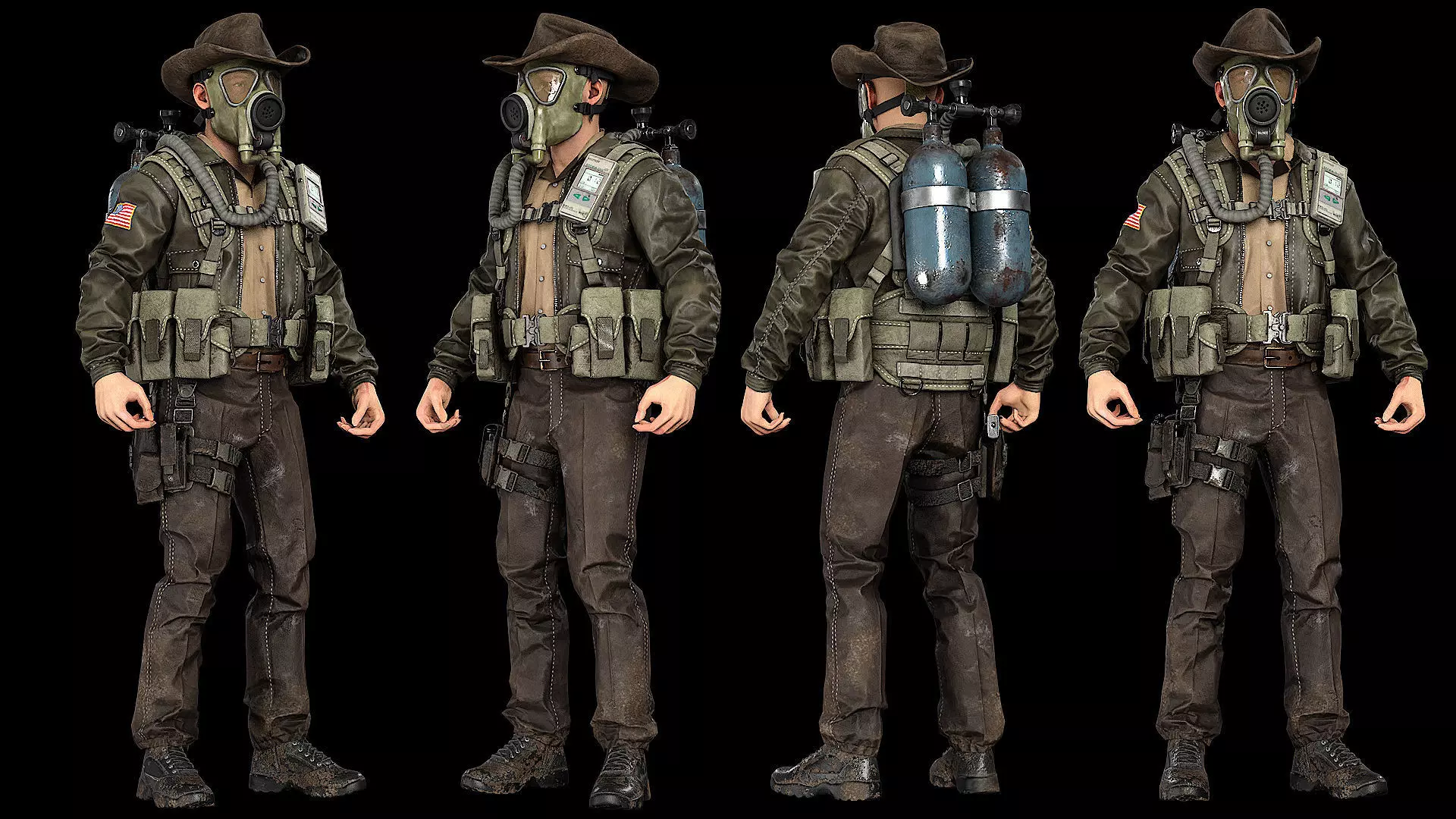 Post-Apocalyptic Sheriff Survivor modular Low-poly 3D model_1