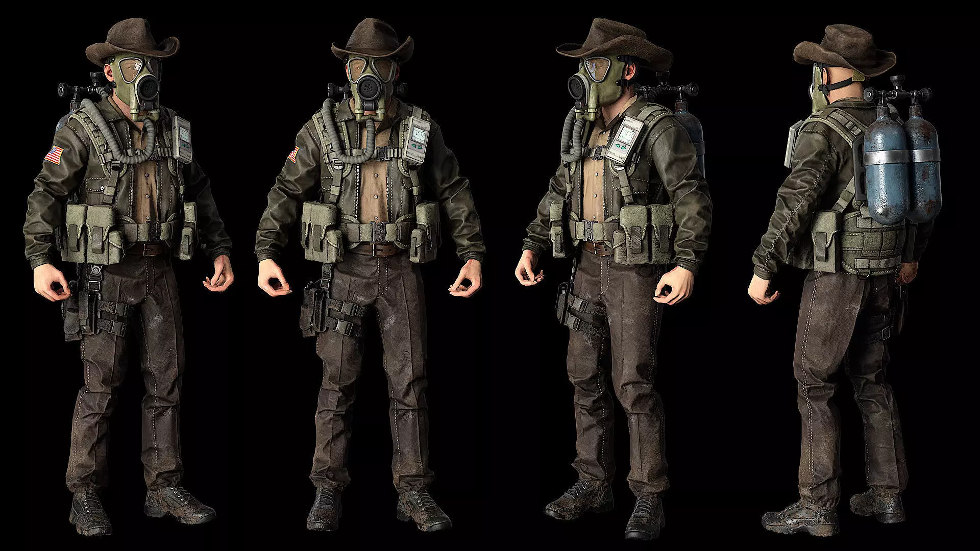 Post-Apocalyptic Sheriff Survivor modular Low-poly 3D model_6