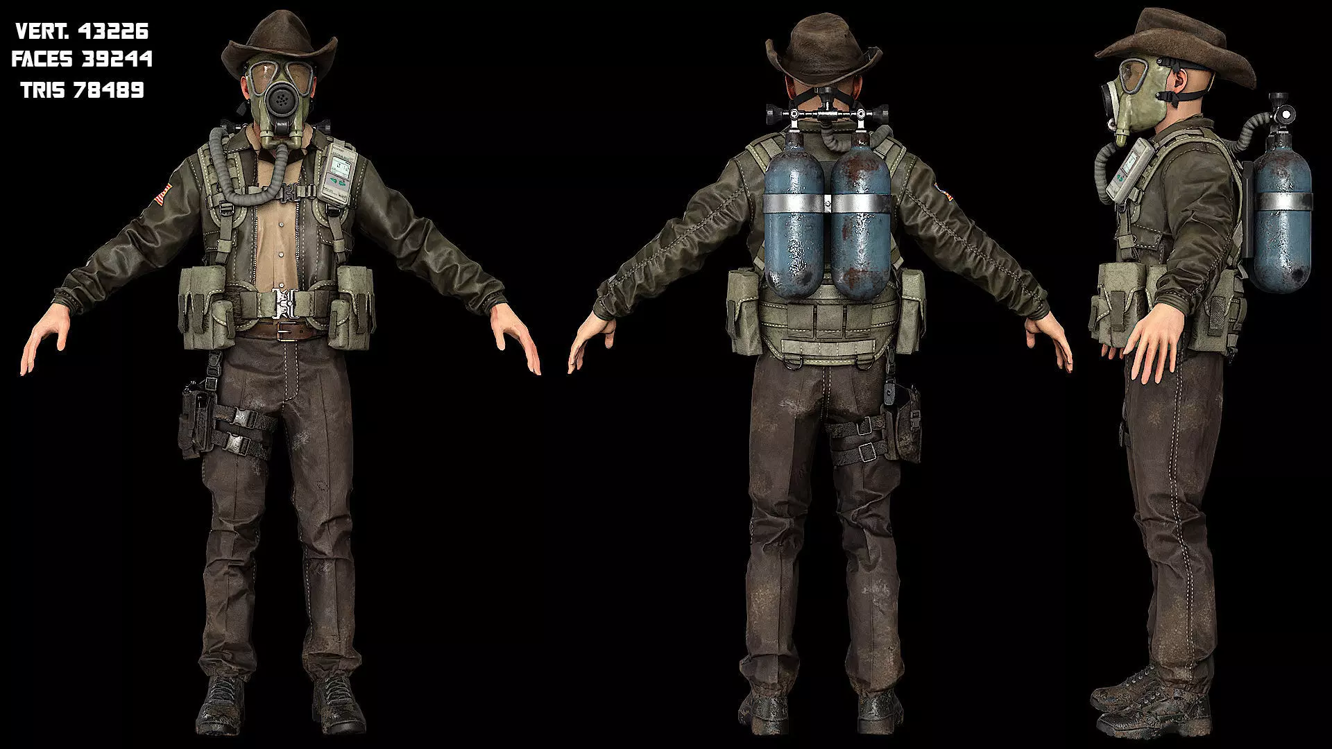 Post-Apocalyptic Sheriff Survivor modular Low-poly 3D model_7