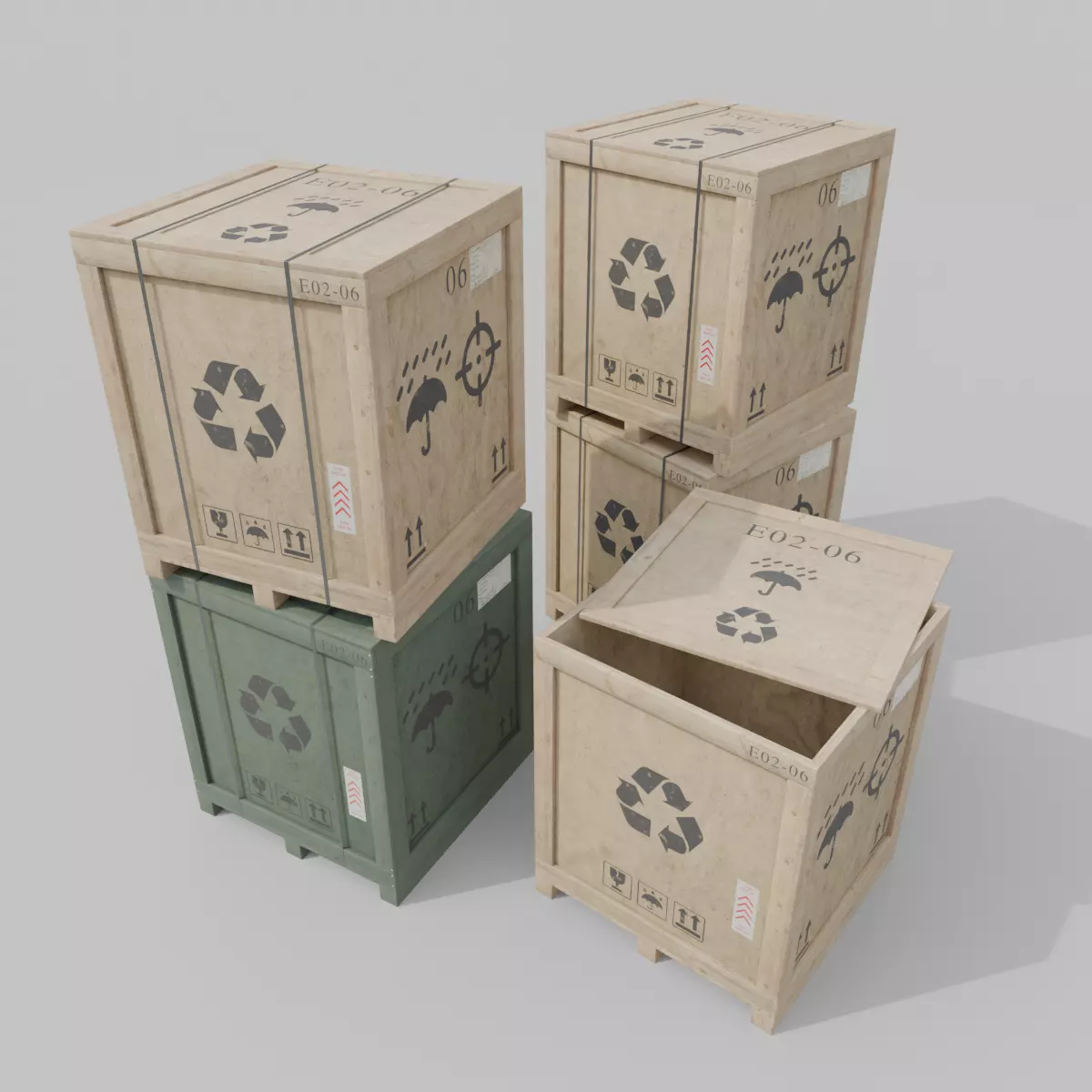 Cube Wooden Crate - Customizable Shipping Box Low-poly 3D model_0