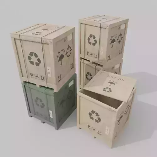 Cube Wooden Crate - Customizable Shipping Box Low-poly 3D model
