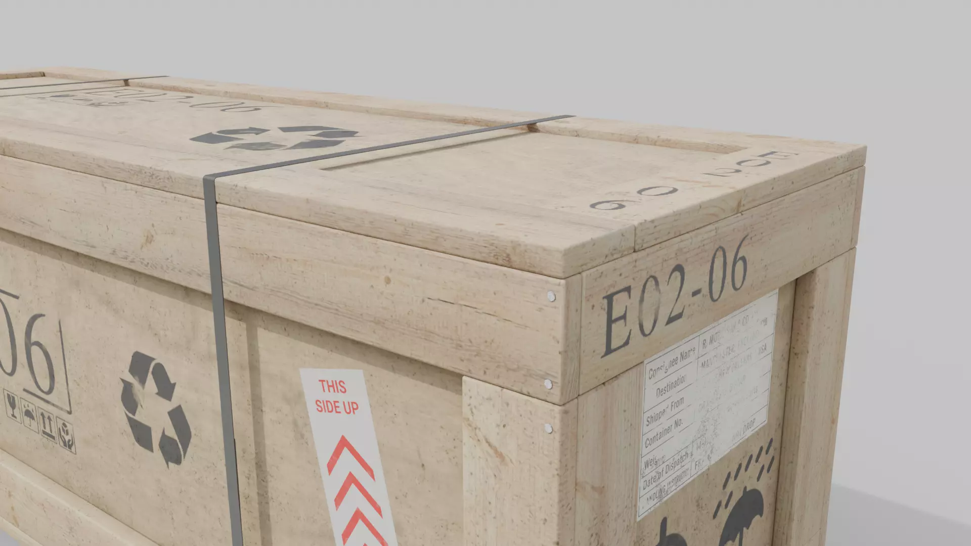 Wide Narrow Wooden Crate - Customizable Shipping Box Low-poly 3D model_7