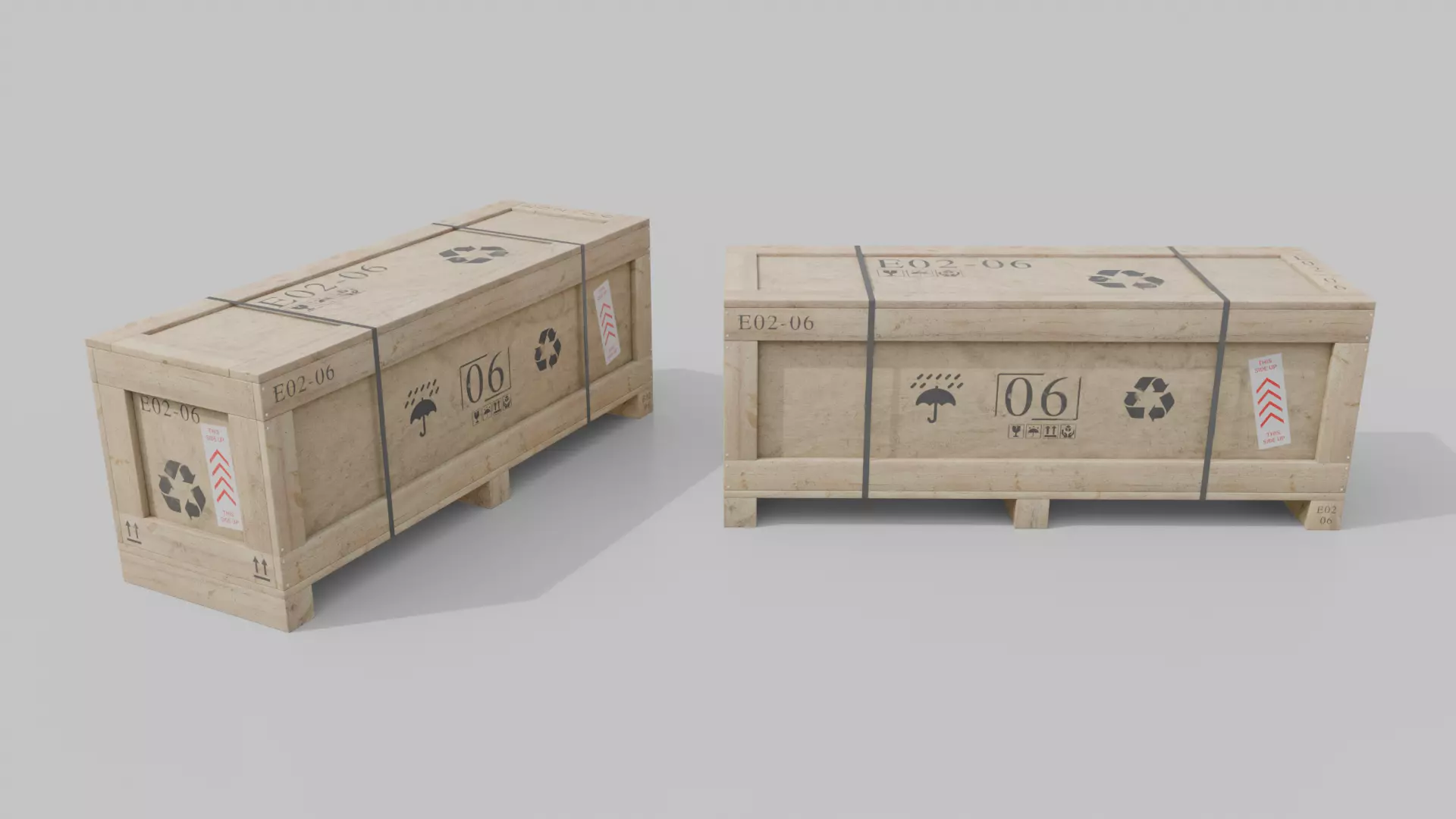Wide Narrow Wooden Crate - Customizable Shipping Box Low-poly 3D model_5