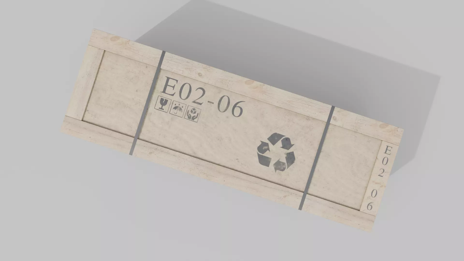 Wide Narrow Wooden Crate - Customizable Shipping Box Low-poly 3D model_6