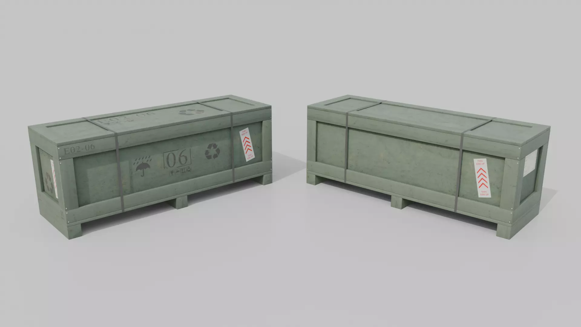 Wide Narrow Wooden Crate - Customizable Shipping Box Low-poly 3D model_18